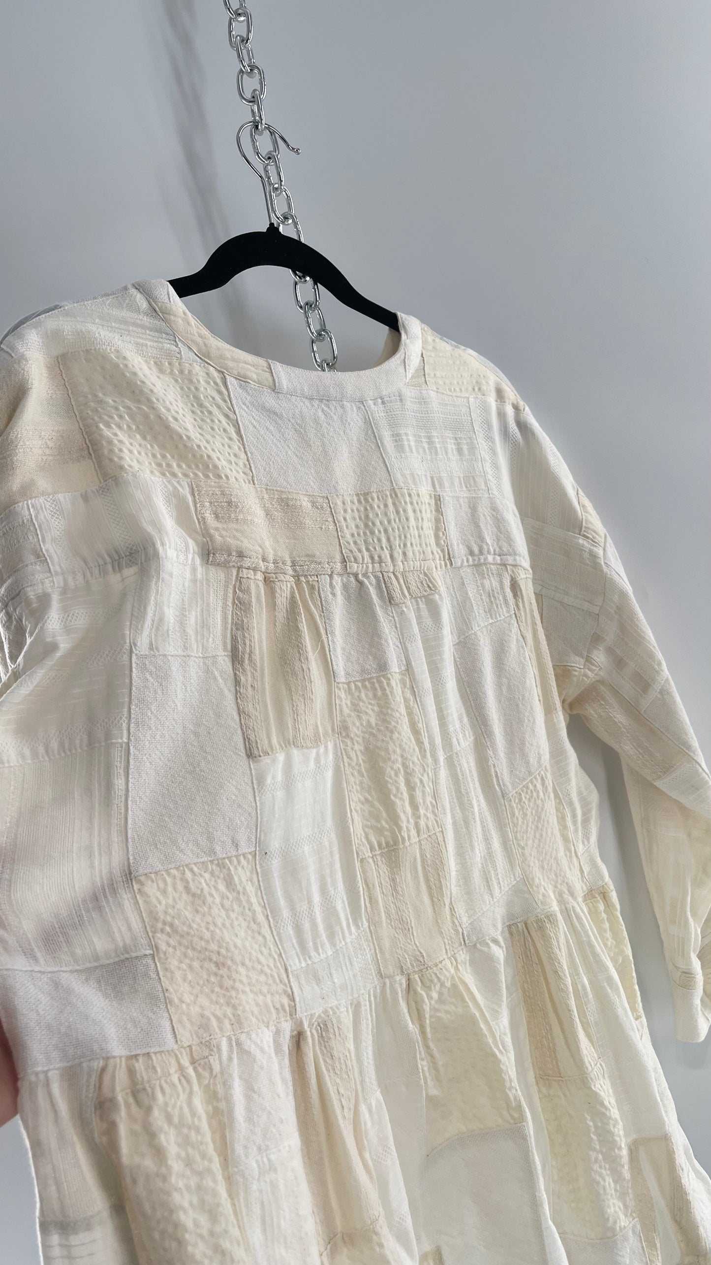 Anthropologie Patchwork Off White Voluminous Blouse with Tags Attached (Small)