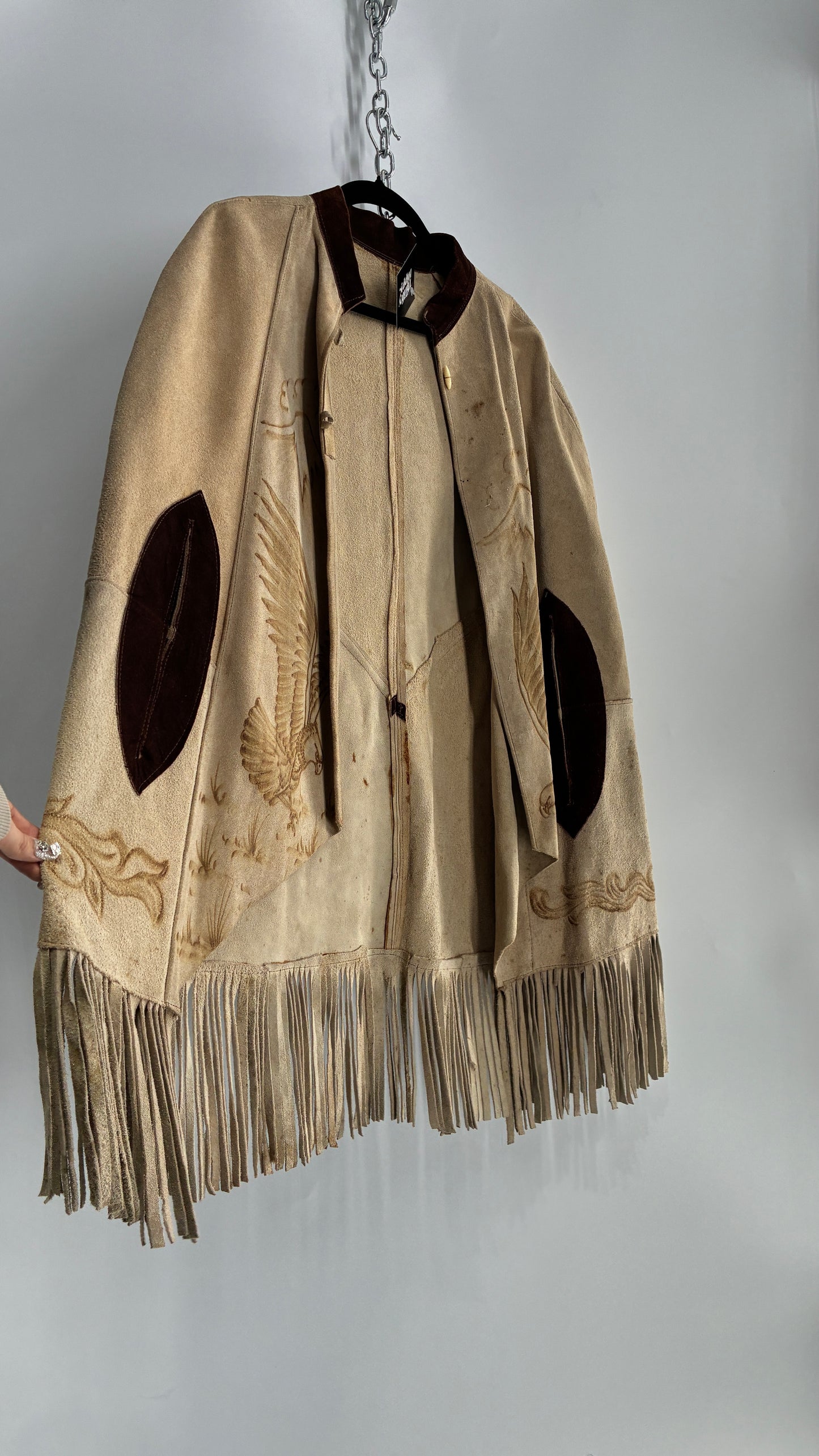 Vintage Animal Hide Engraved Poncho OverCoat (C)(One Size)