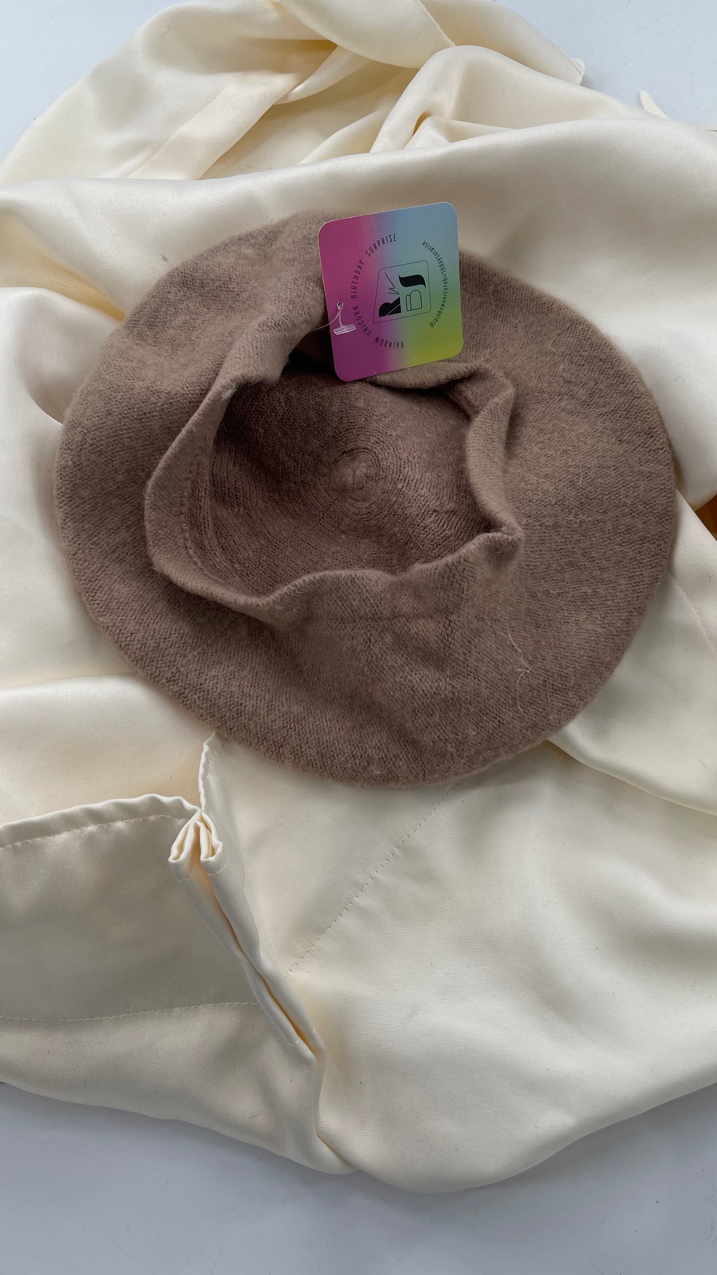 Free People Rainbow Unicorn Birthday Surprise Tan Wool Beret