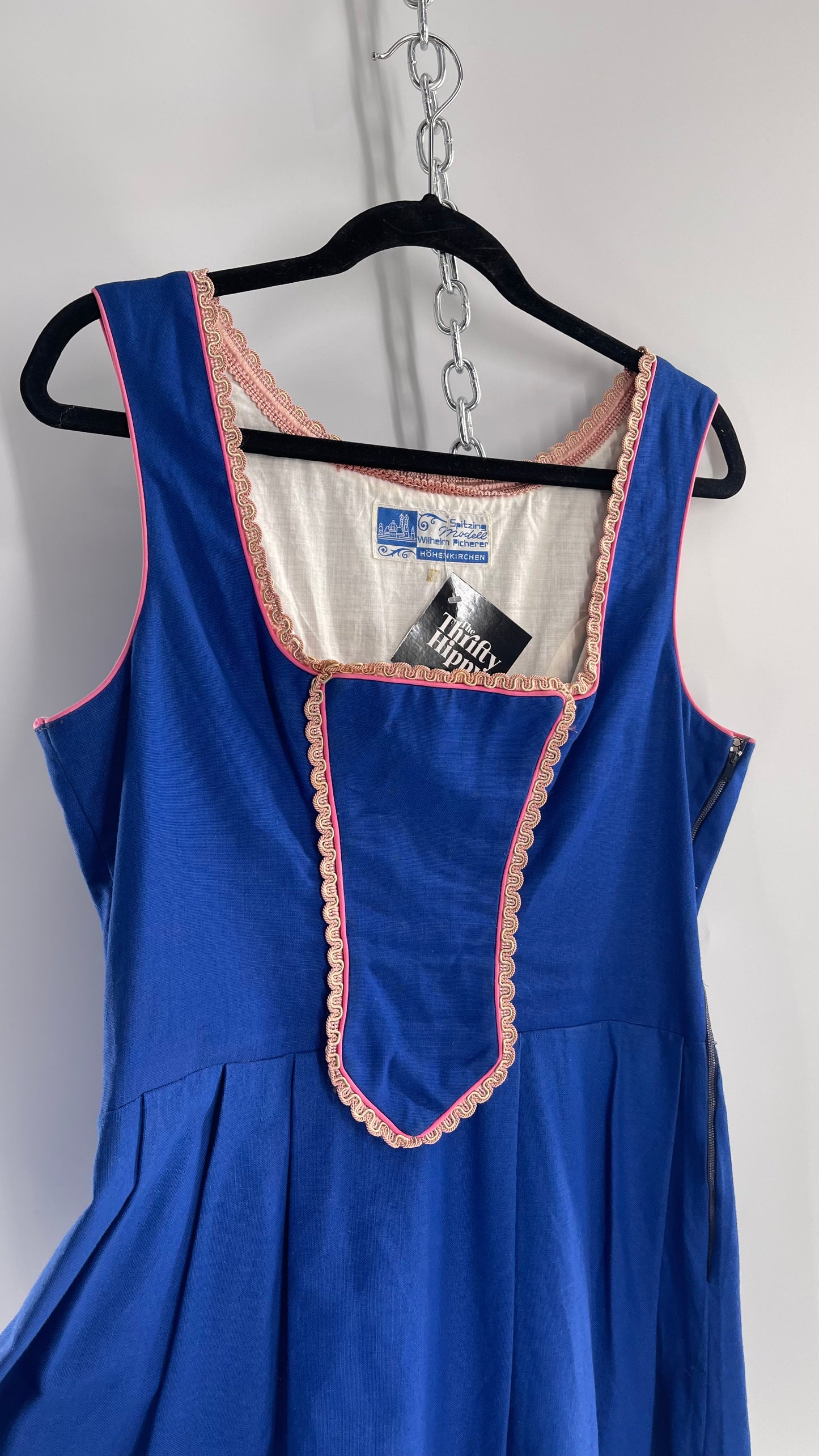 Vintage 1970s Spitzing Modell Wilhelm Picherer Hohenkirchen Traditional German Hand Embroidered Royal Blue Dress (M)