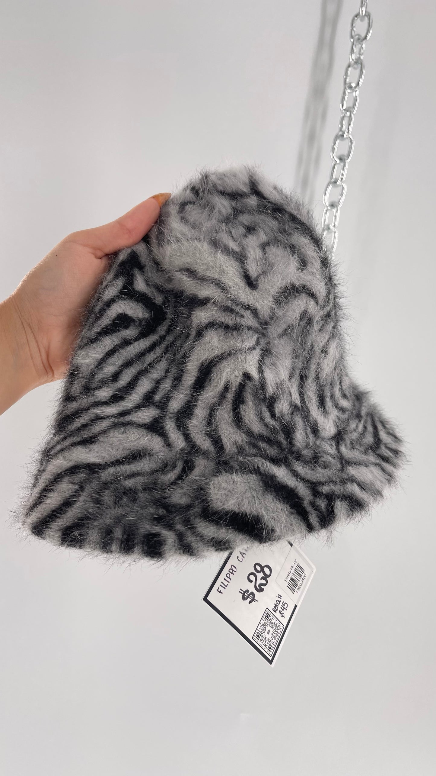 Vintage Designer Filippo Catarzi 80% Angora Zebra Printed Bucket Hat