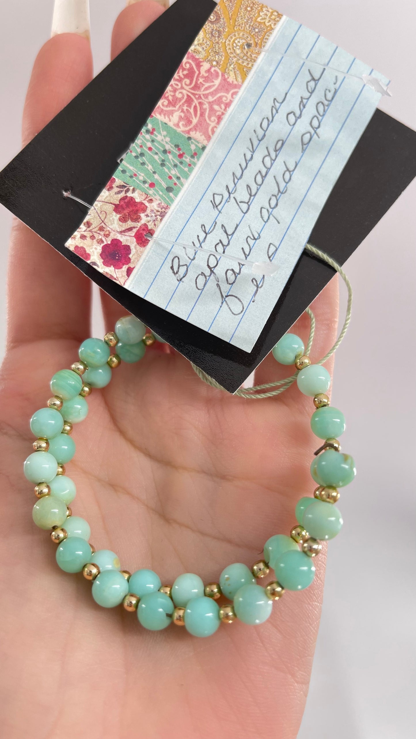 Vintage Blue Peruvian Opal Beads and Faux Gold Spacer Bangle