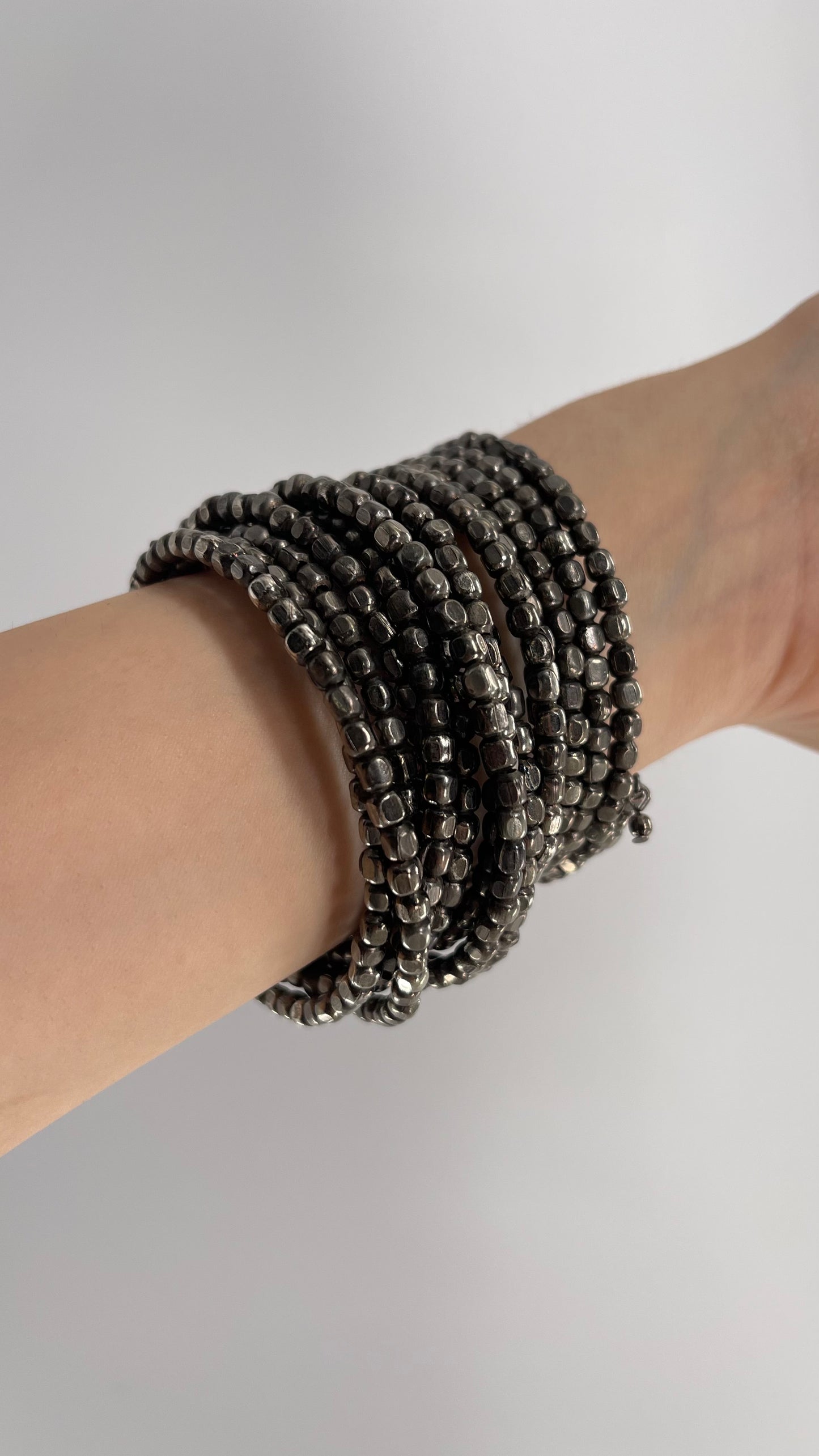 Vintage Gunpowder Metal Stone Wrap Around Bangle Bracelet