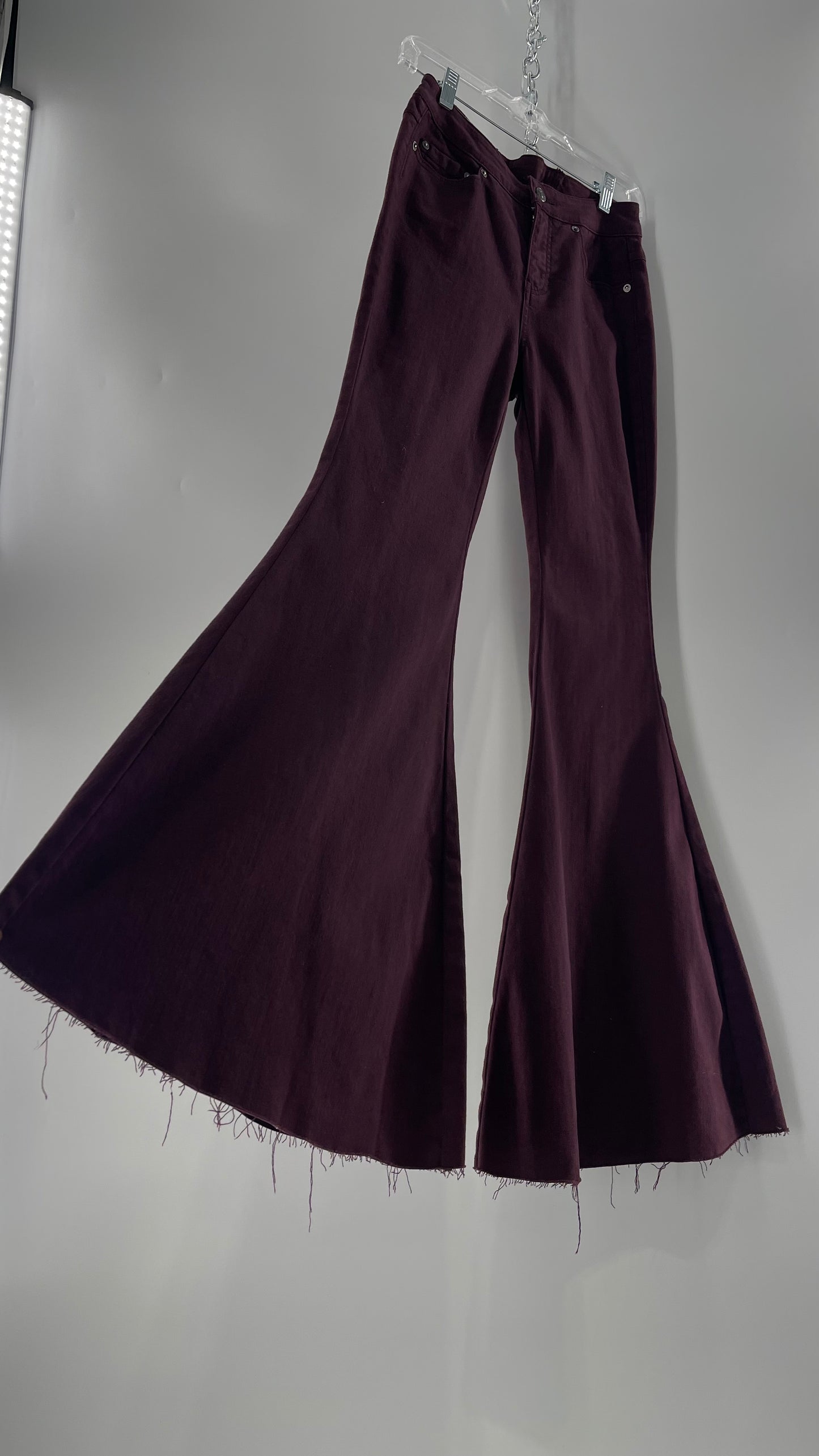 Free People Maroon Flare Raw Cut Hem Jeans (Size 26)