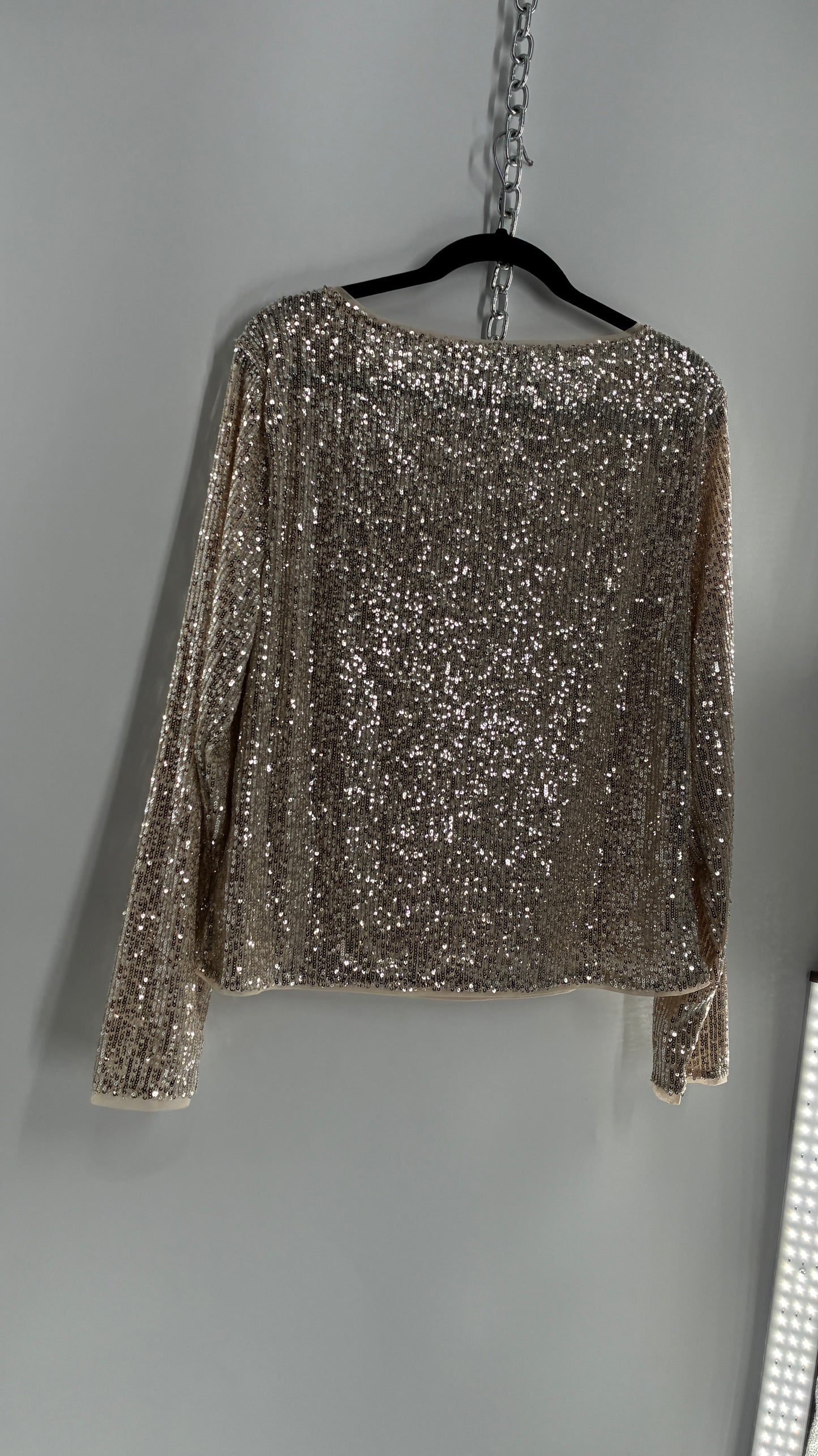 LOFT LOFT Champagne Sequin Long Sleeve Blouse with Tags Attached (XL)