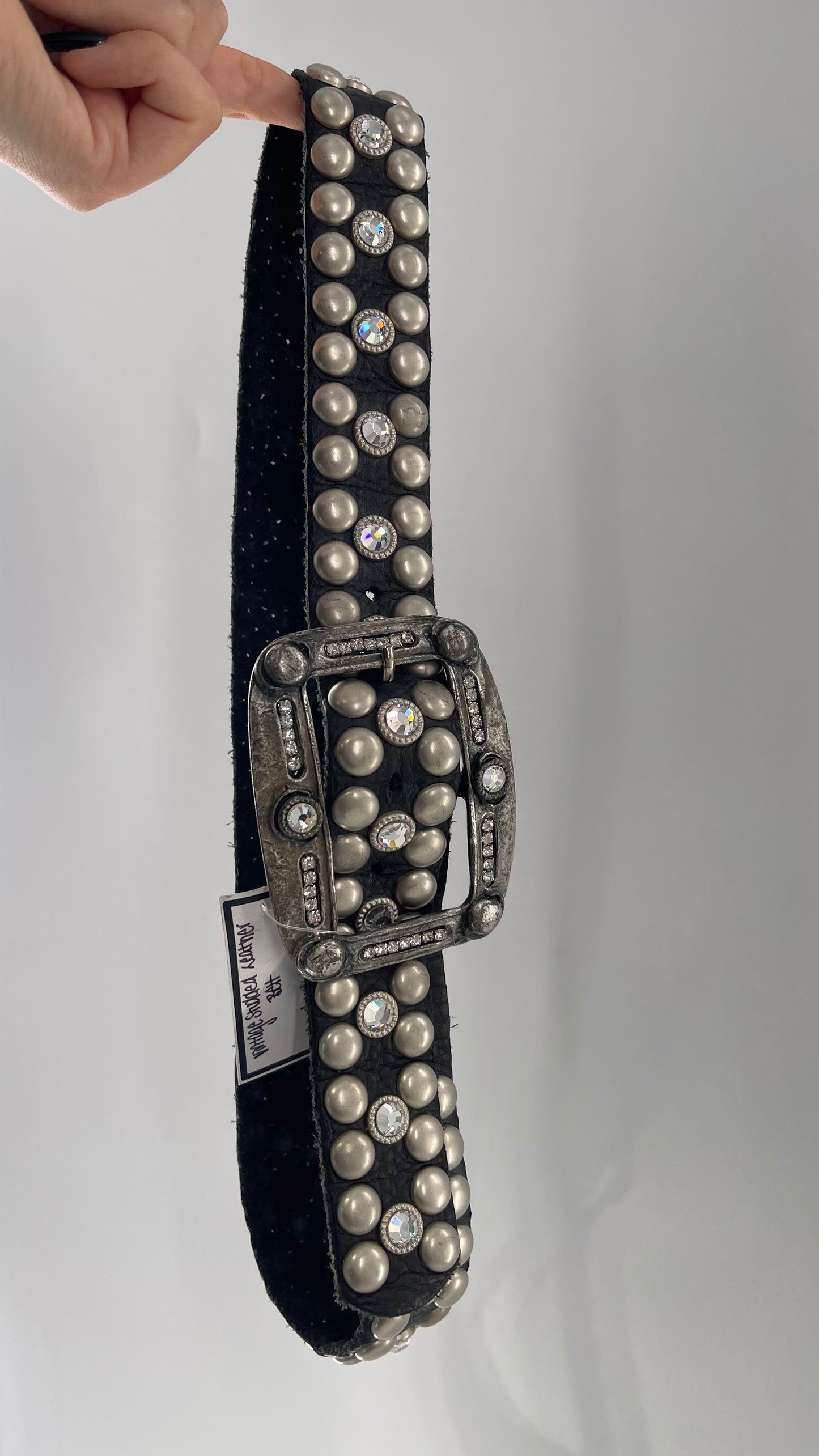 Vintage NEW Swarovski Crystal Iconic Cowboy Belt with Studded Leather Detailing (Small)
