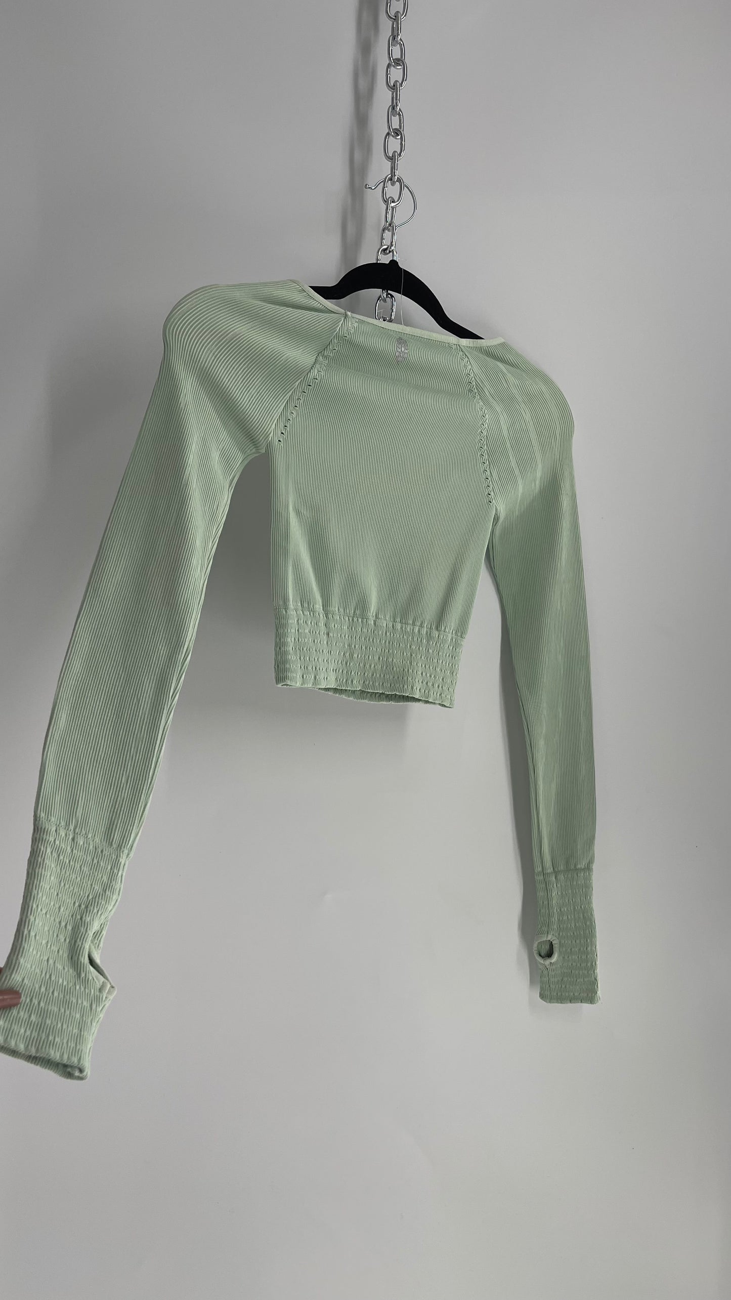 Free People Movement Seafoam Green Cut Out Long Sleeve with Thumb Holes (XS/S)