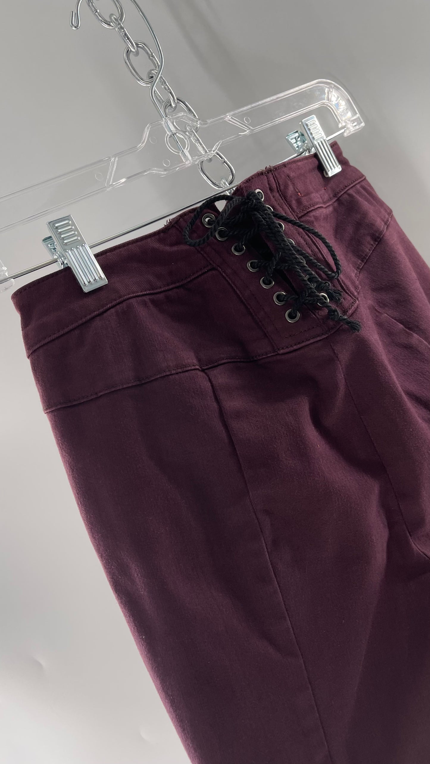 Free People Maroon Flare Raw Cut Hem Jeans (Size 26)