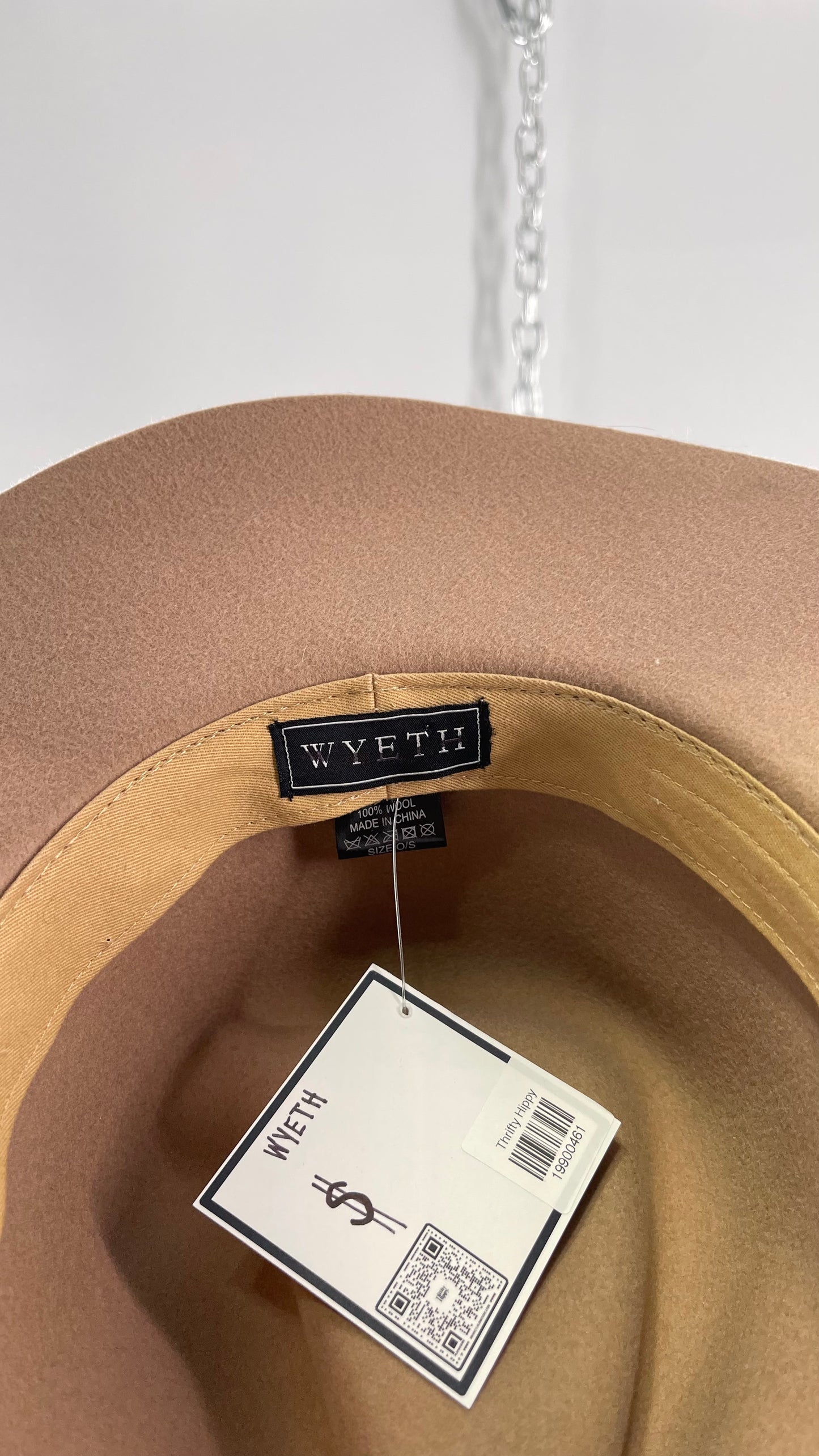 Free People WYETH Tan 100% Wool Lace Belted Wide Brim Sun Hat
