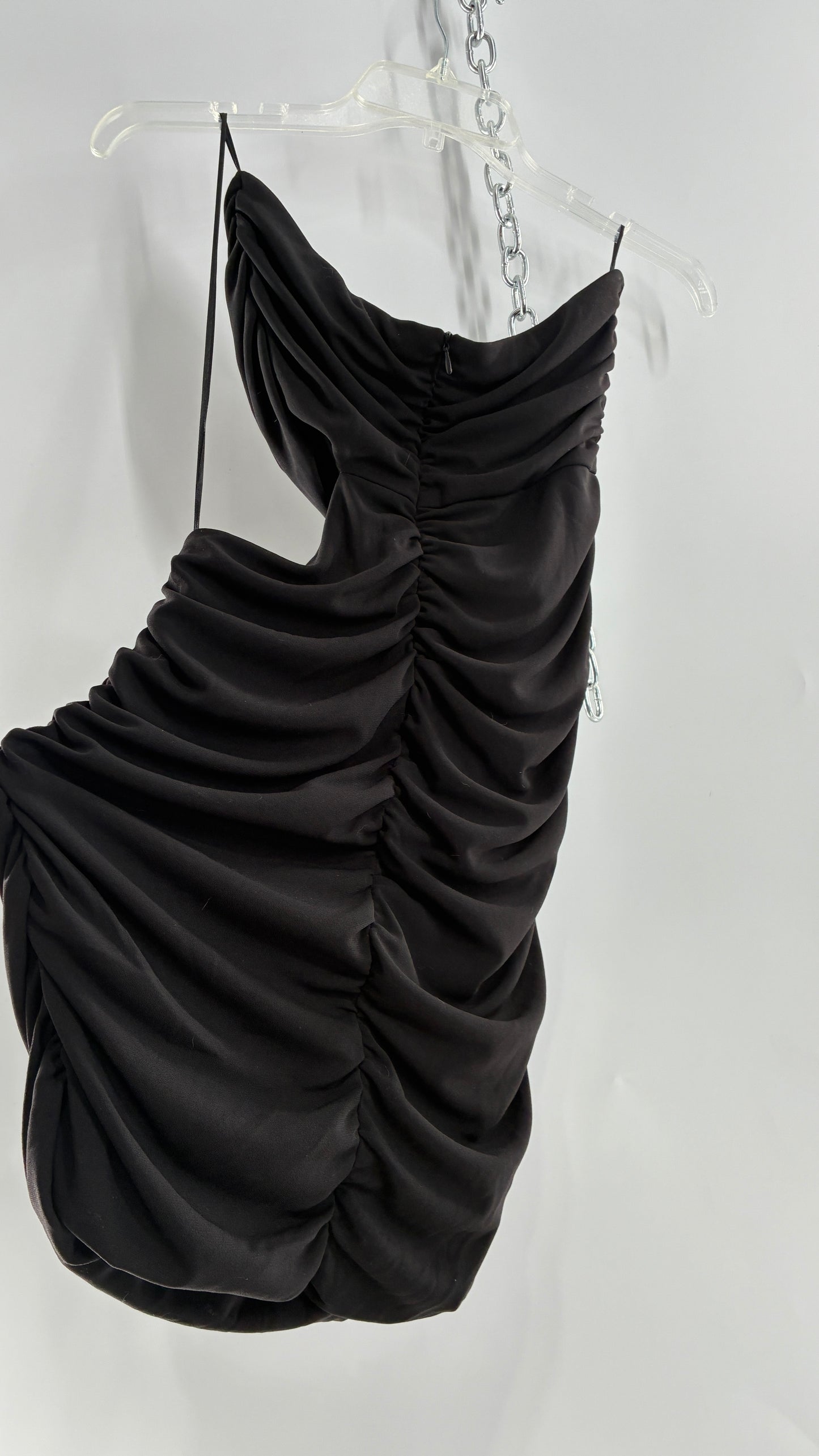 ZARA Black Ruched Cut Out Side Mini Dress (Small)