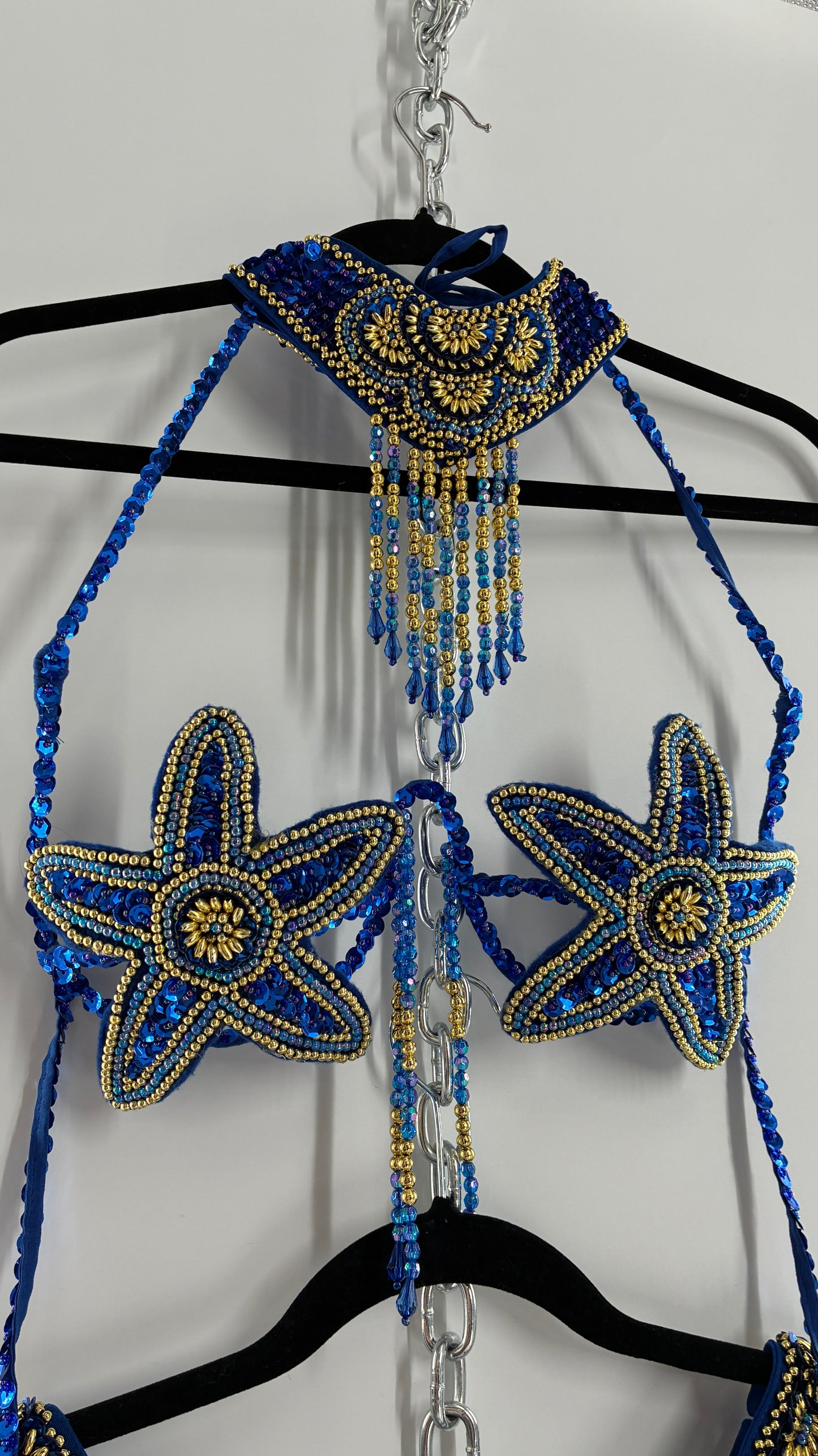 Vintage Royal Blue and Gold Beaded Belly Dancing Set
