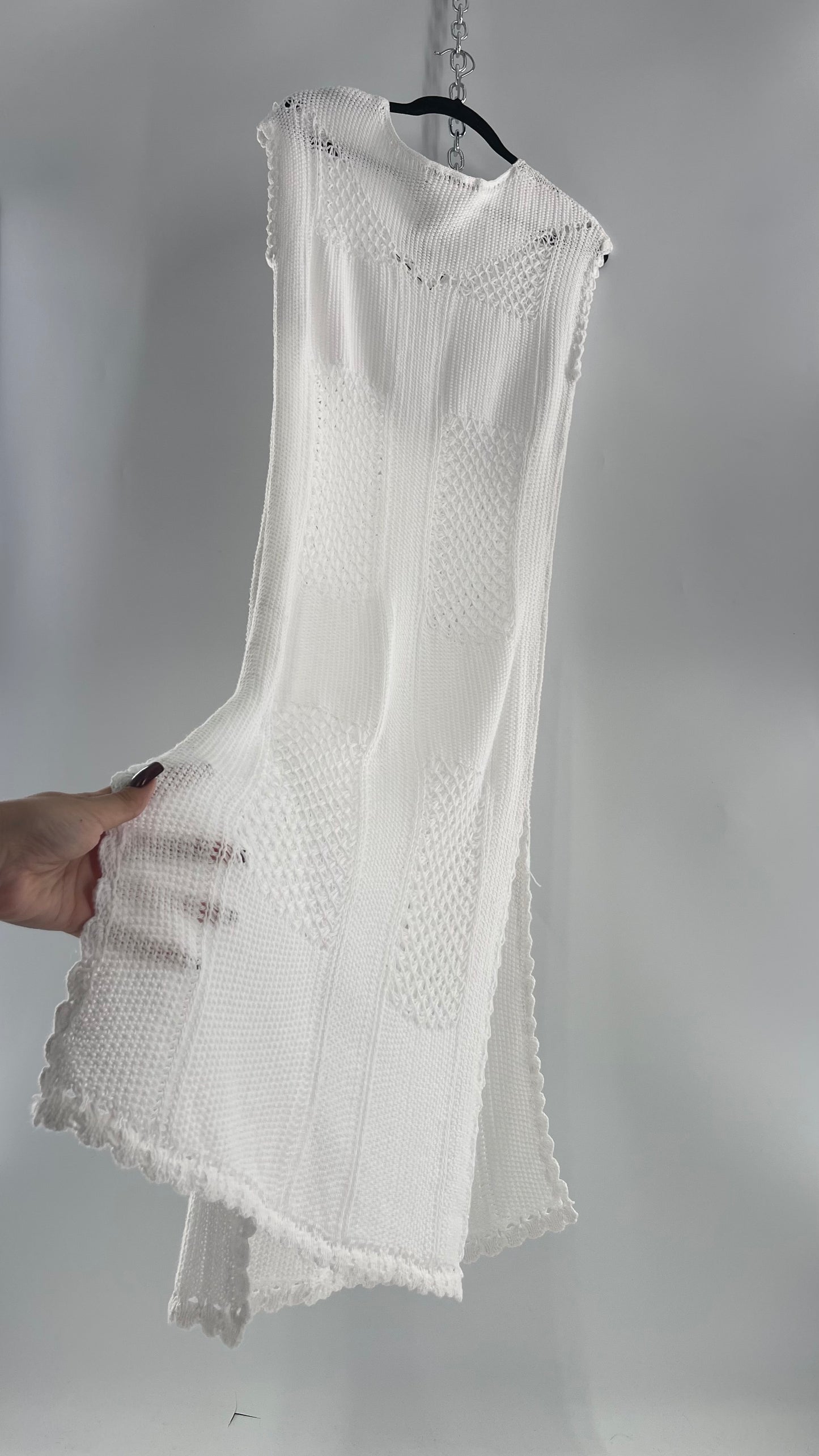 Free People White Crochet Knit Maxi Dress (XS)