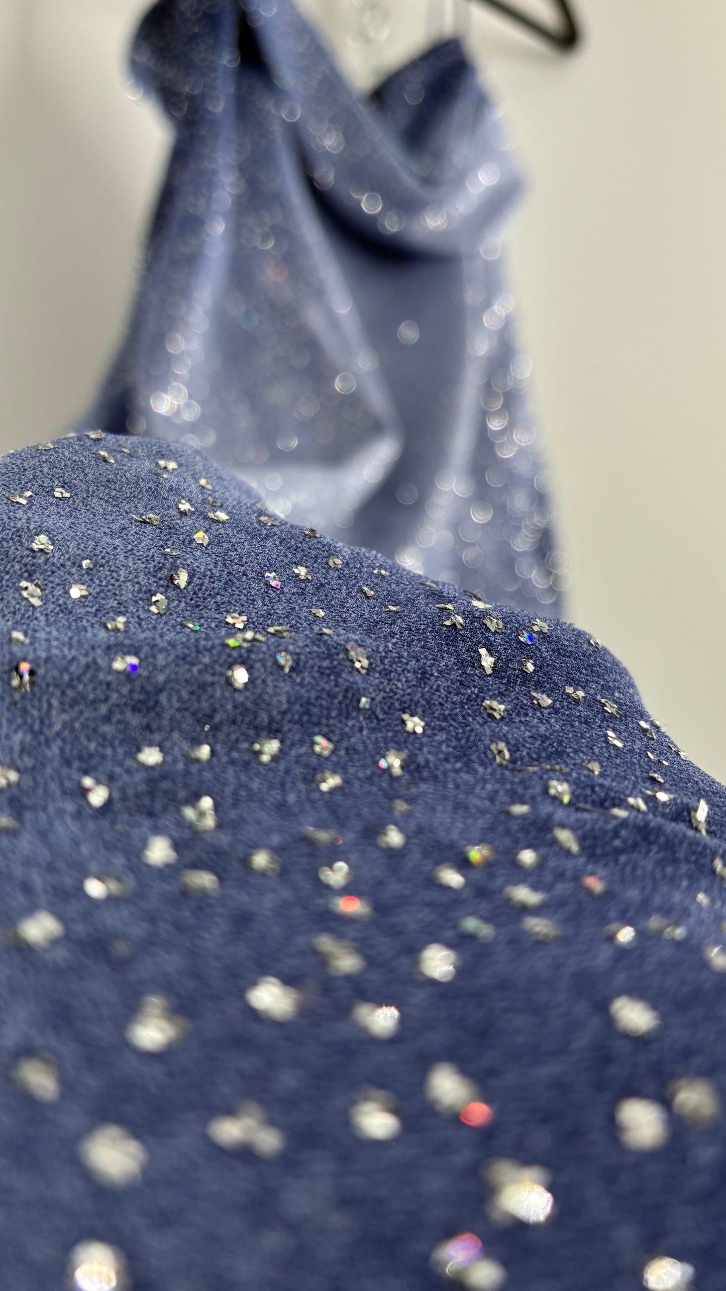 Deadstock Vintage ONYX Blue Iridescent Glitter Sparkle Draped Bust Gown (14)