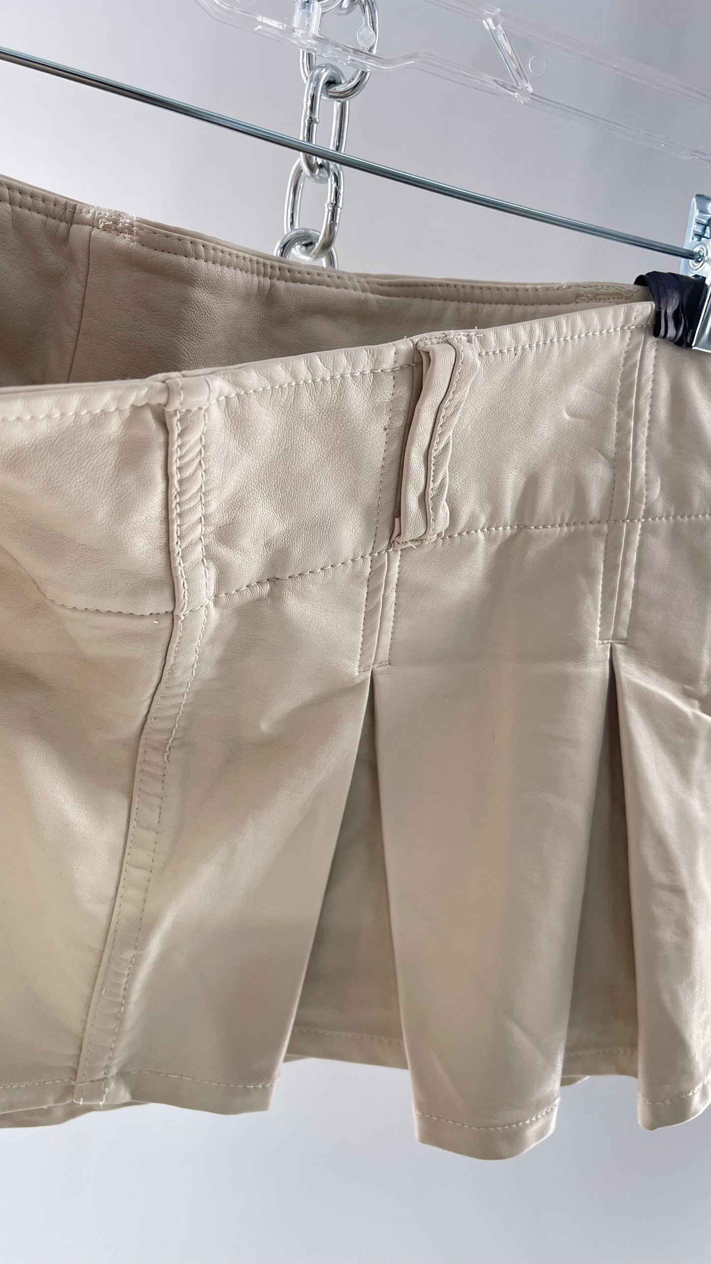 Free People Off White Pleated Vegan Leather Ultra Micro Mini Skirt with Hidden Built in Shorts (12)
