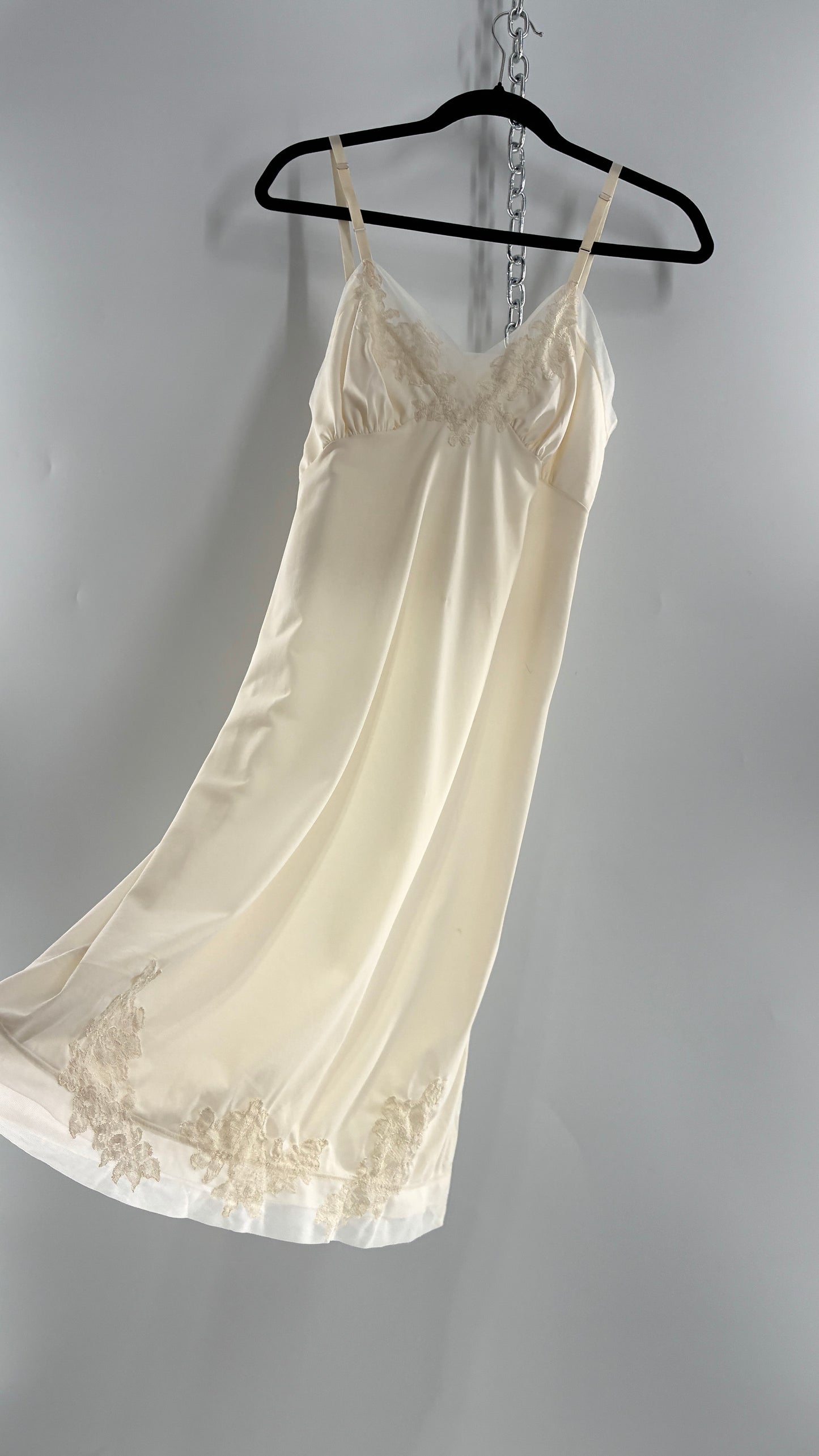 Vintage Van Raalte Suavette Nylon Slip Dress with Pleated, Embroidered Bust (S/34)