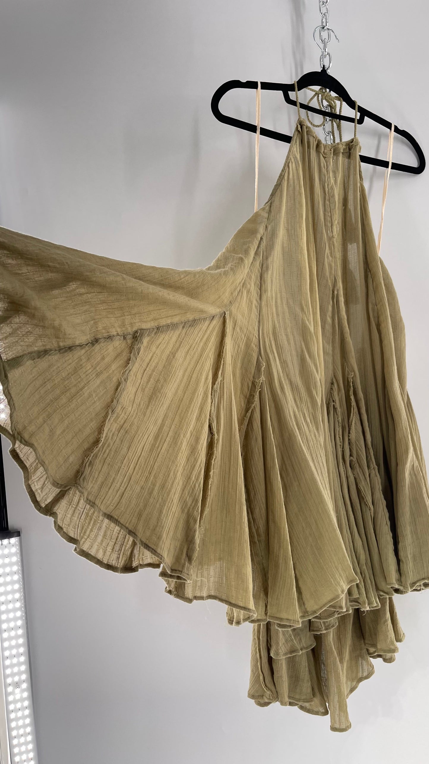 Free People Sage Halter Voluminous Cotton Dress with Open Back (Small)