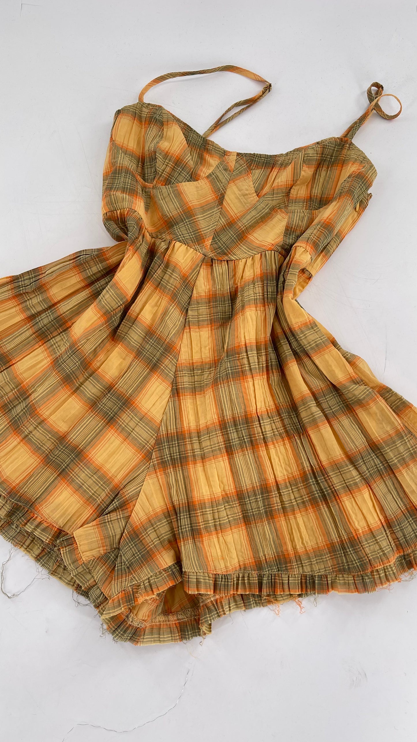 Urban Outfitters Yellow Plaid Playsuit Romper with Faux Bustier Stitching (Small)