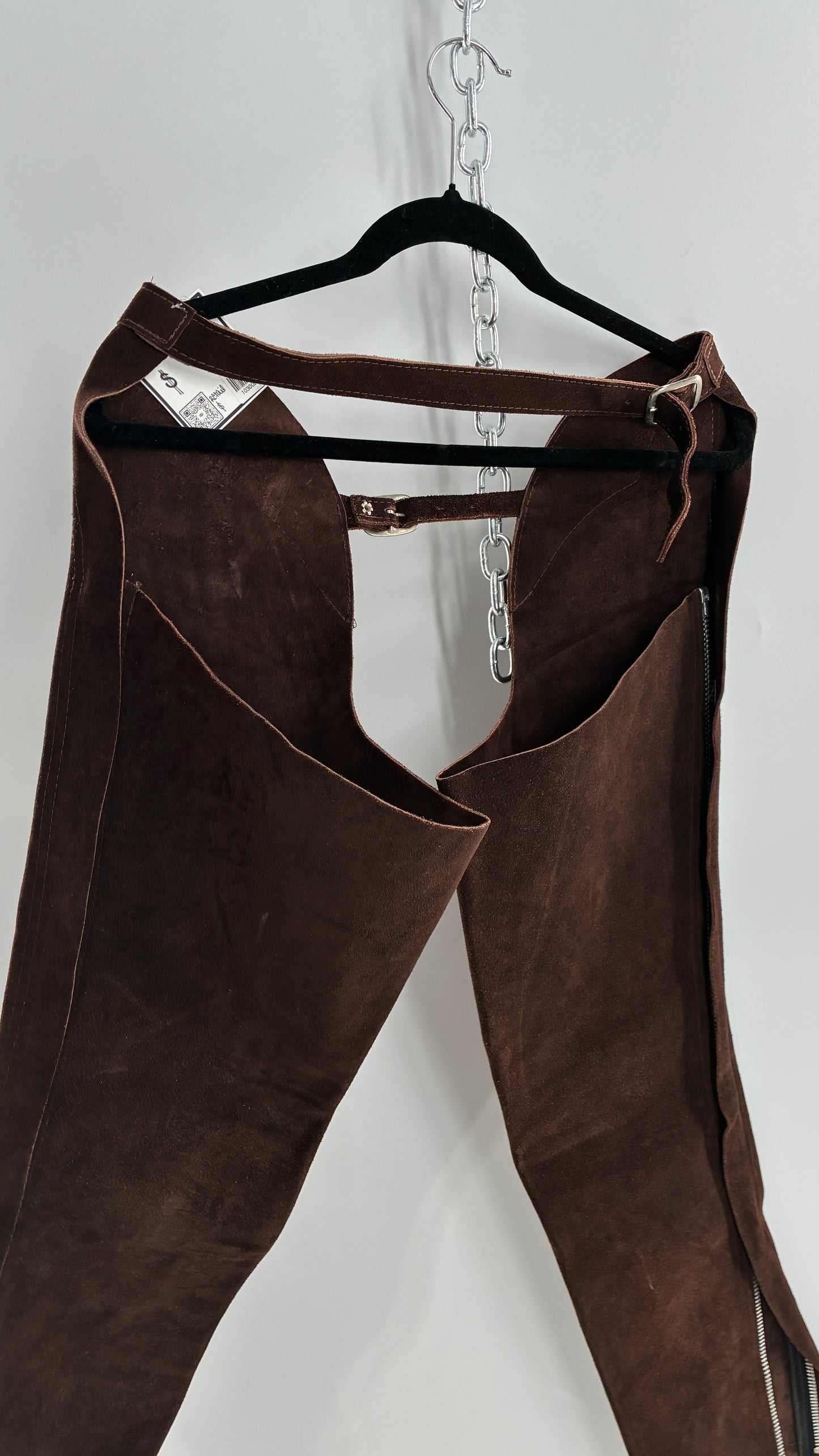 Vintage Chocolate Brown Genuine Suede Leather Chaps with Heavy Duty Side Zipper Detail (XS)