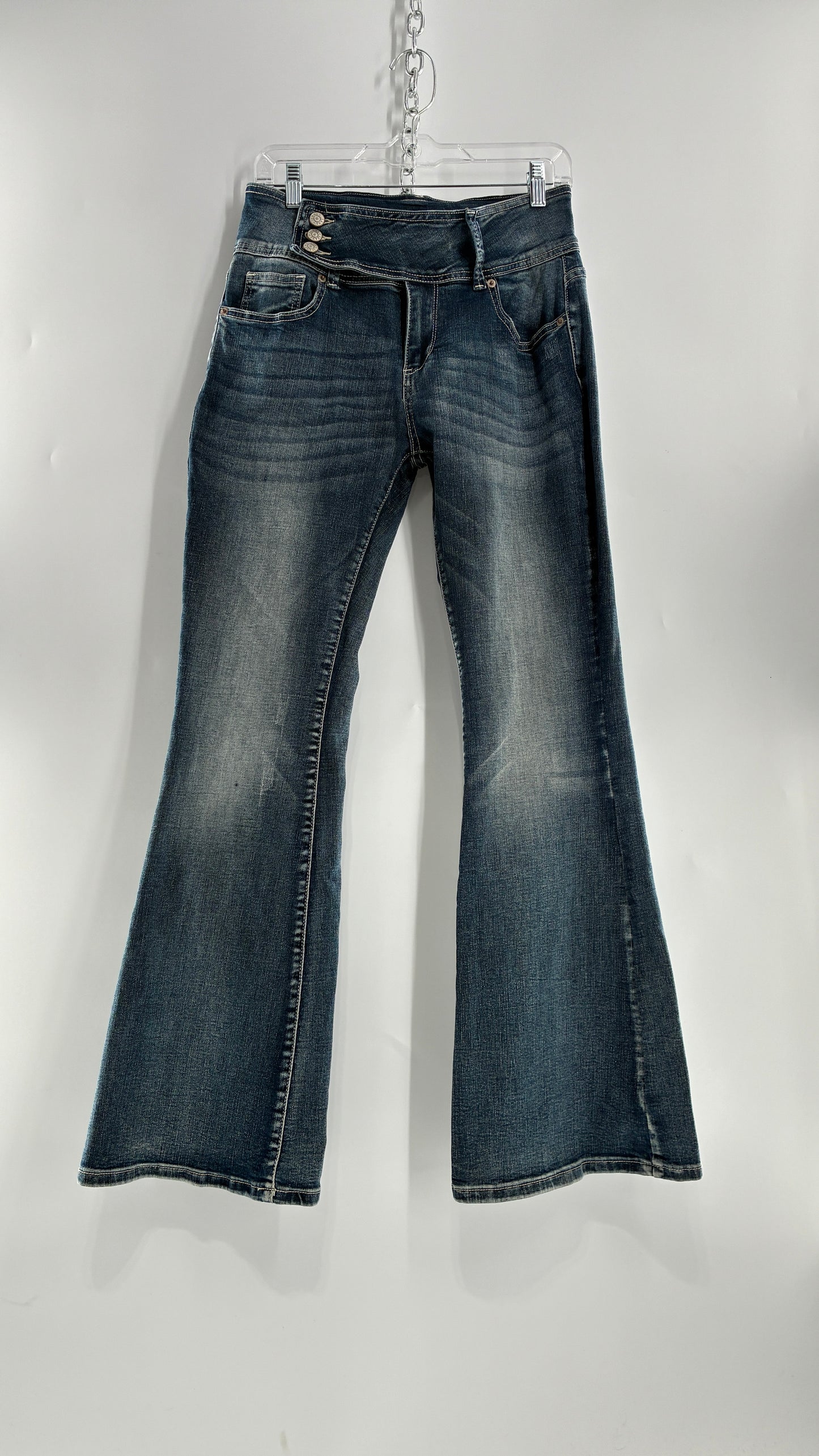 Vintage Low Rise Kickflare Jeans with Thick Side Buckled Waist Band (Medium)
