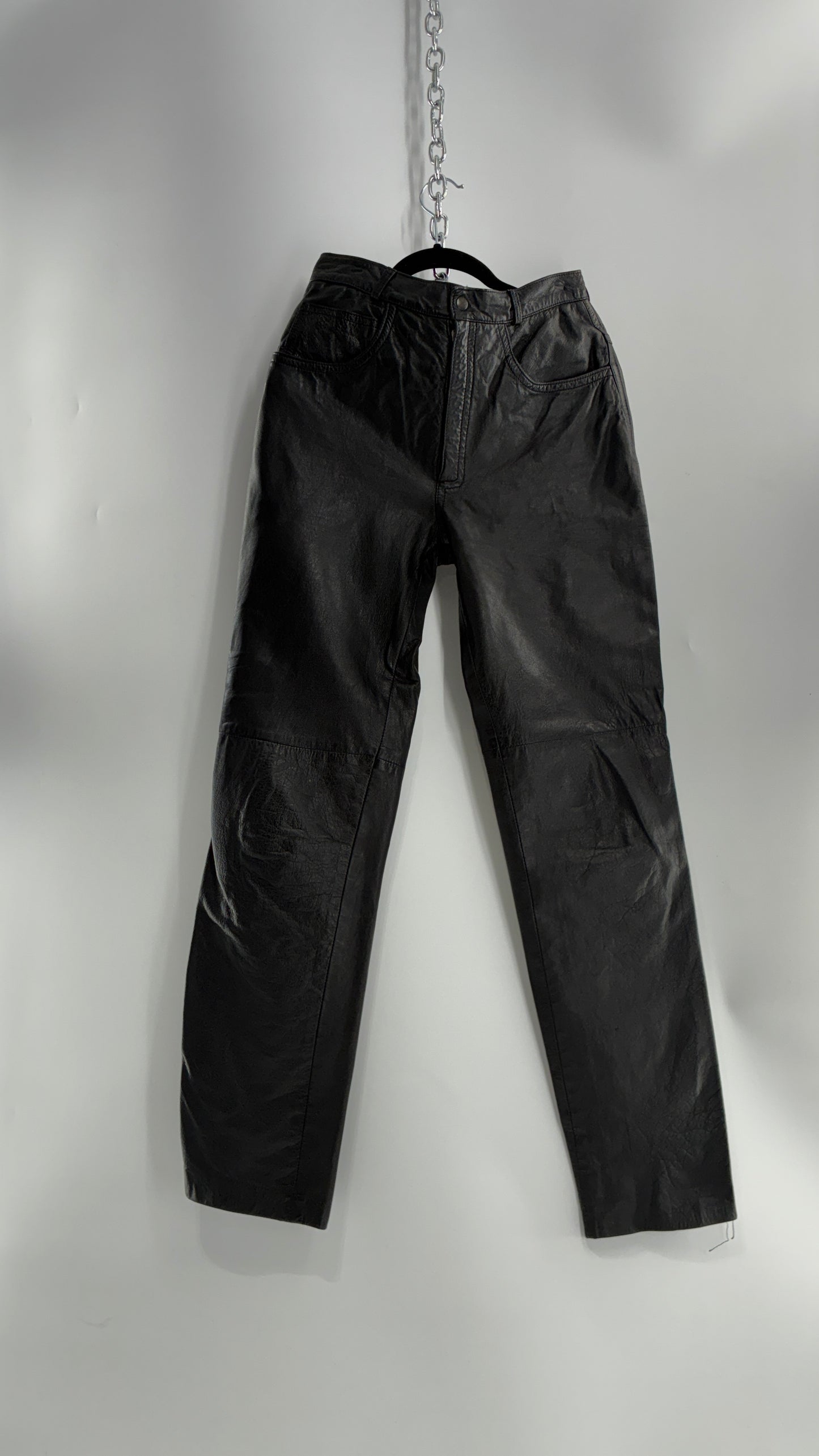 Vintage LILLIE RUBEN High Waisted Black Thin Leather Pants (6)