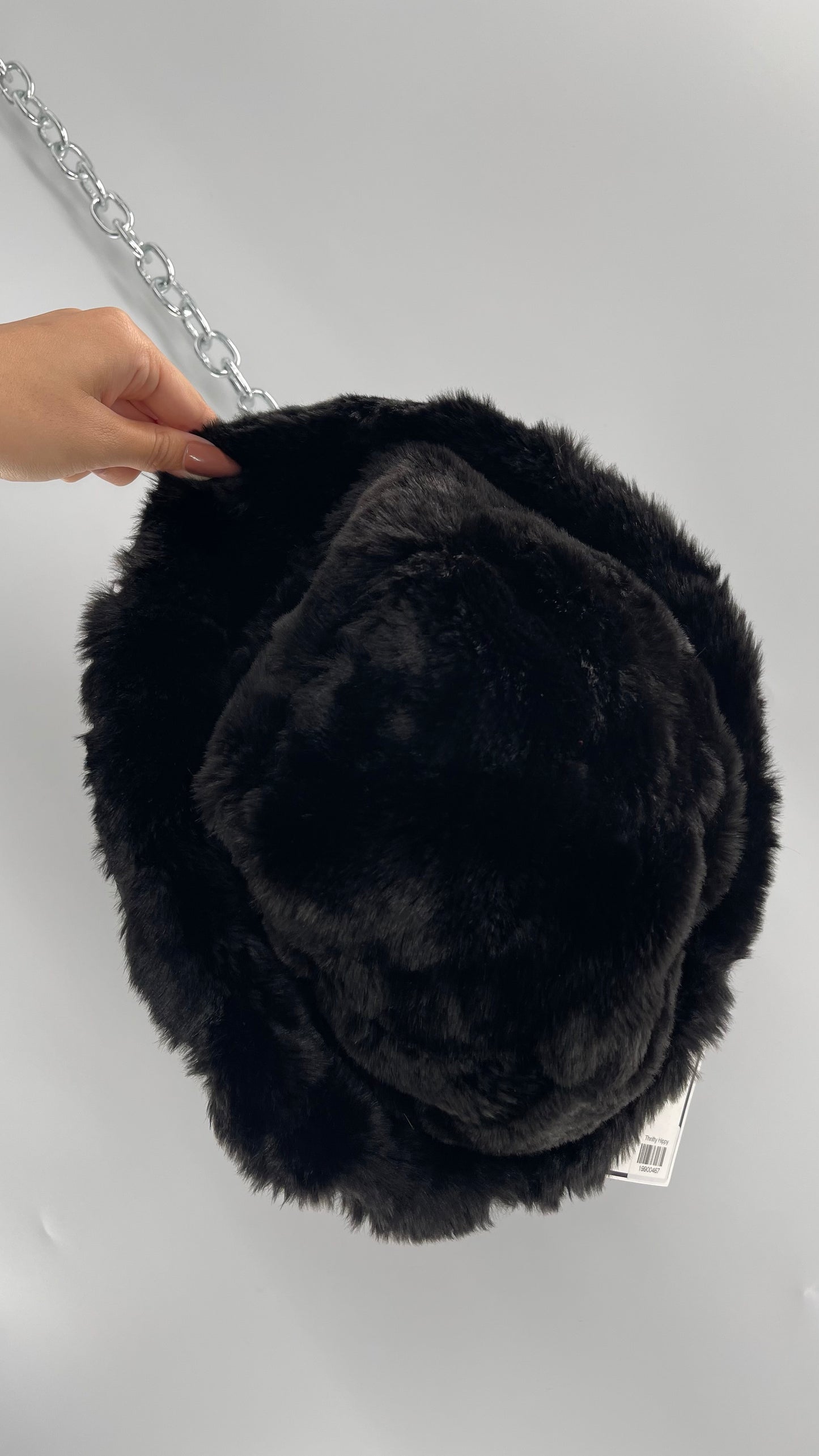 Vintage Black Fluffy Furry Reversible Bucket Hat