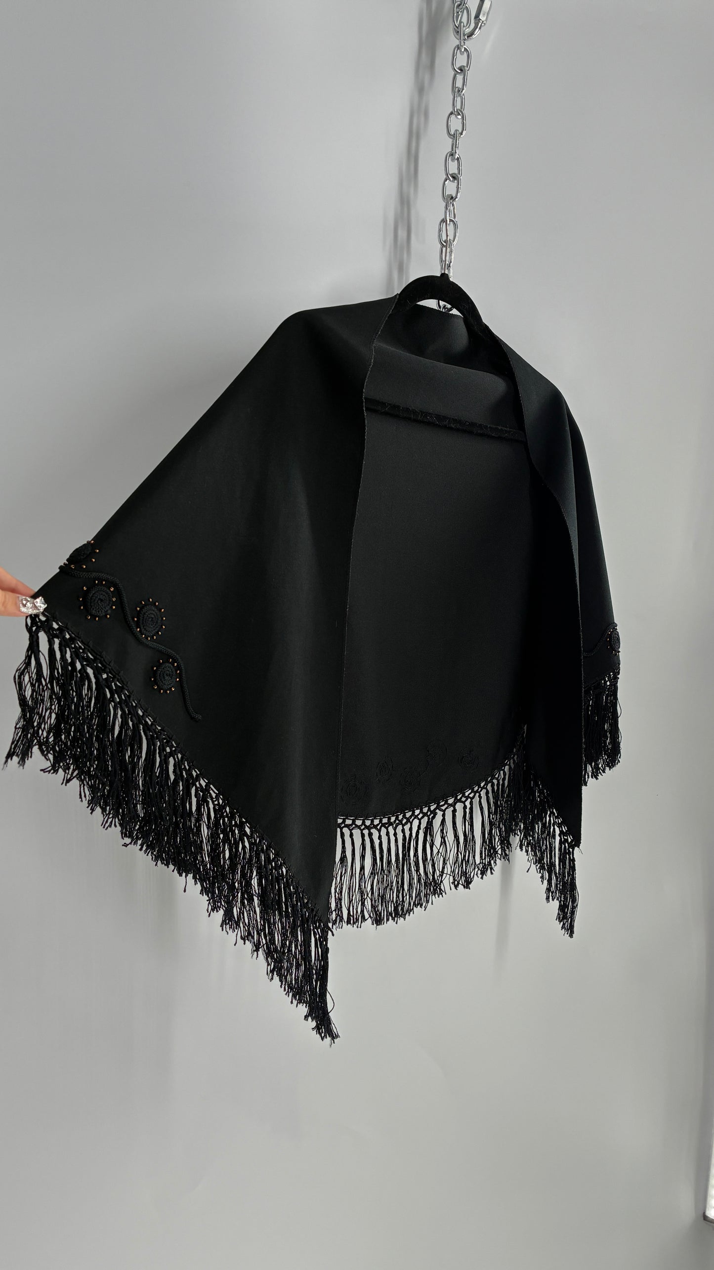 Vintage Designer SUNAKO HATA Cape with Embroidered and Fringe Details