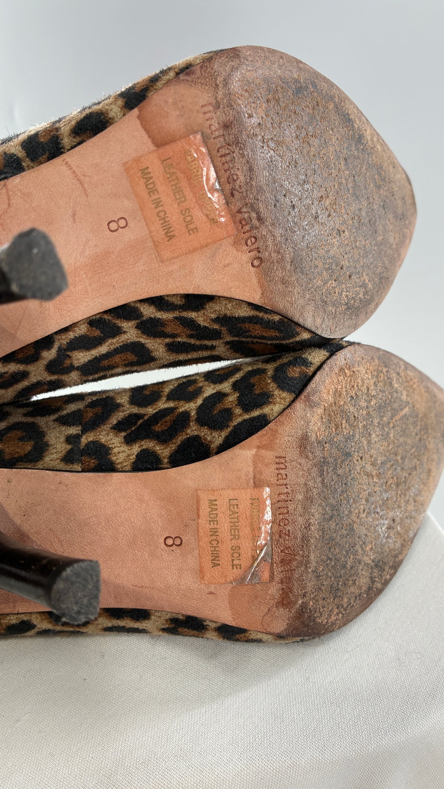 Vintage 1990s MARTINEZ VALERO Cheetah Print, Pointed Toe, Skinny Heel Knee High Boots (8)