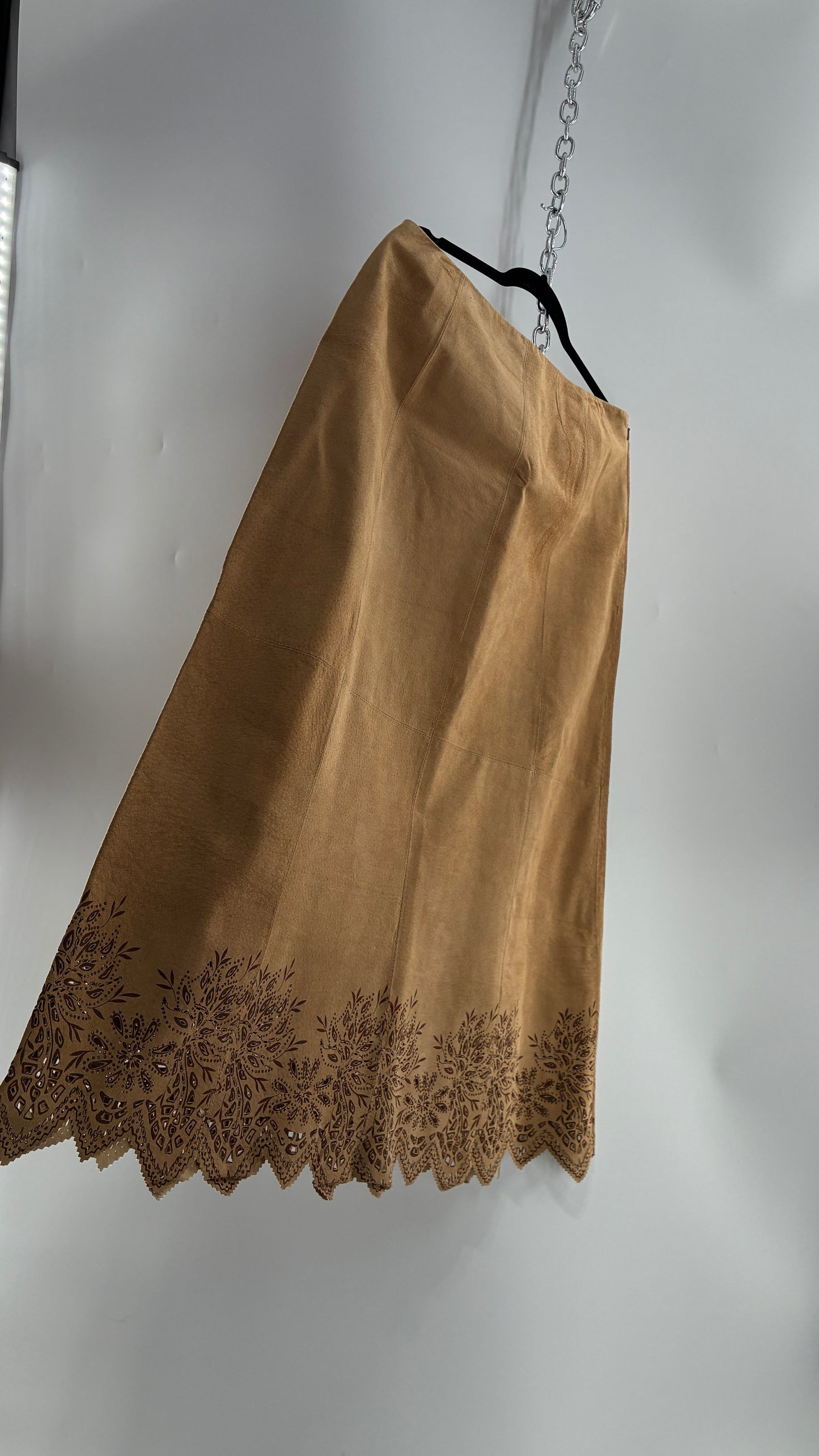 Deadstock Vintage Cold Water Creek Genuine Leather Hip Skirt with Lace Hem (14)