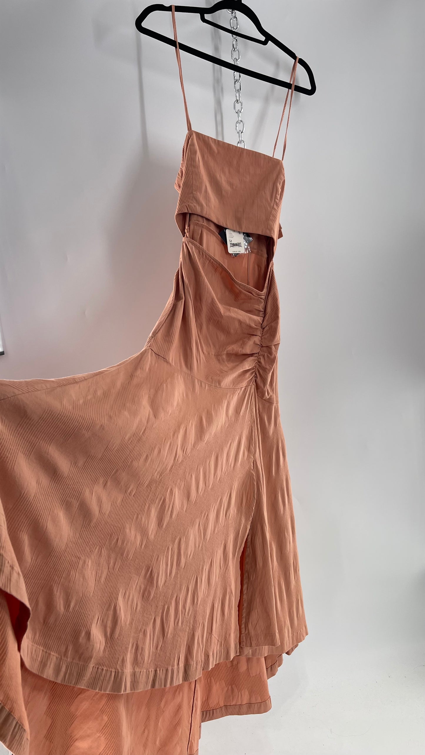 Free People Terracotta/ Smoky Pink Maxi Dress with Exposed Midriff, Waist Bow, and Side Slit with Tags Attached  (M)