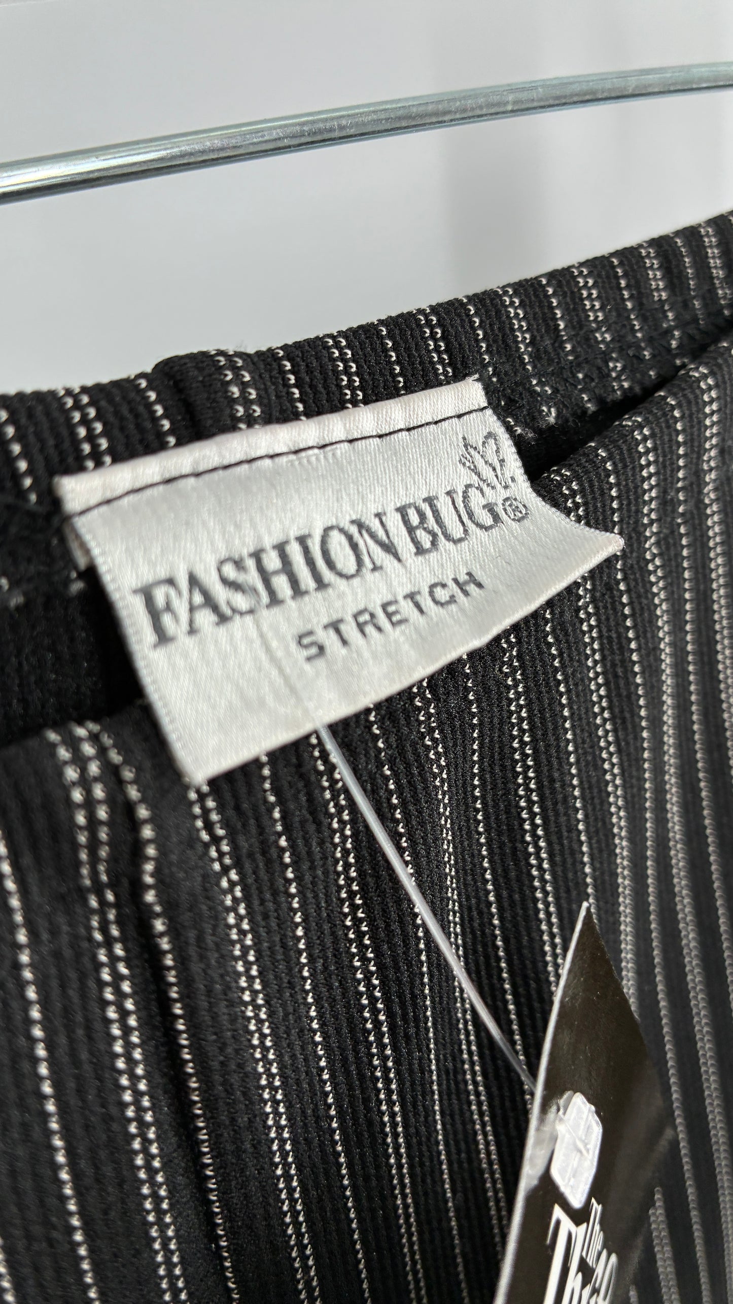 Vintage FASHION BUG Low Rise Black Striped Kick Flares with Silver Buckle Belt 1990s (6)