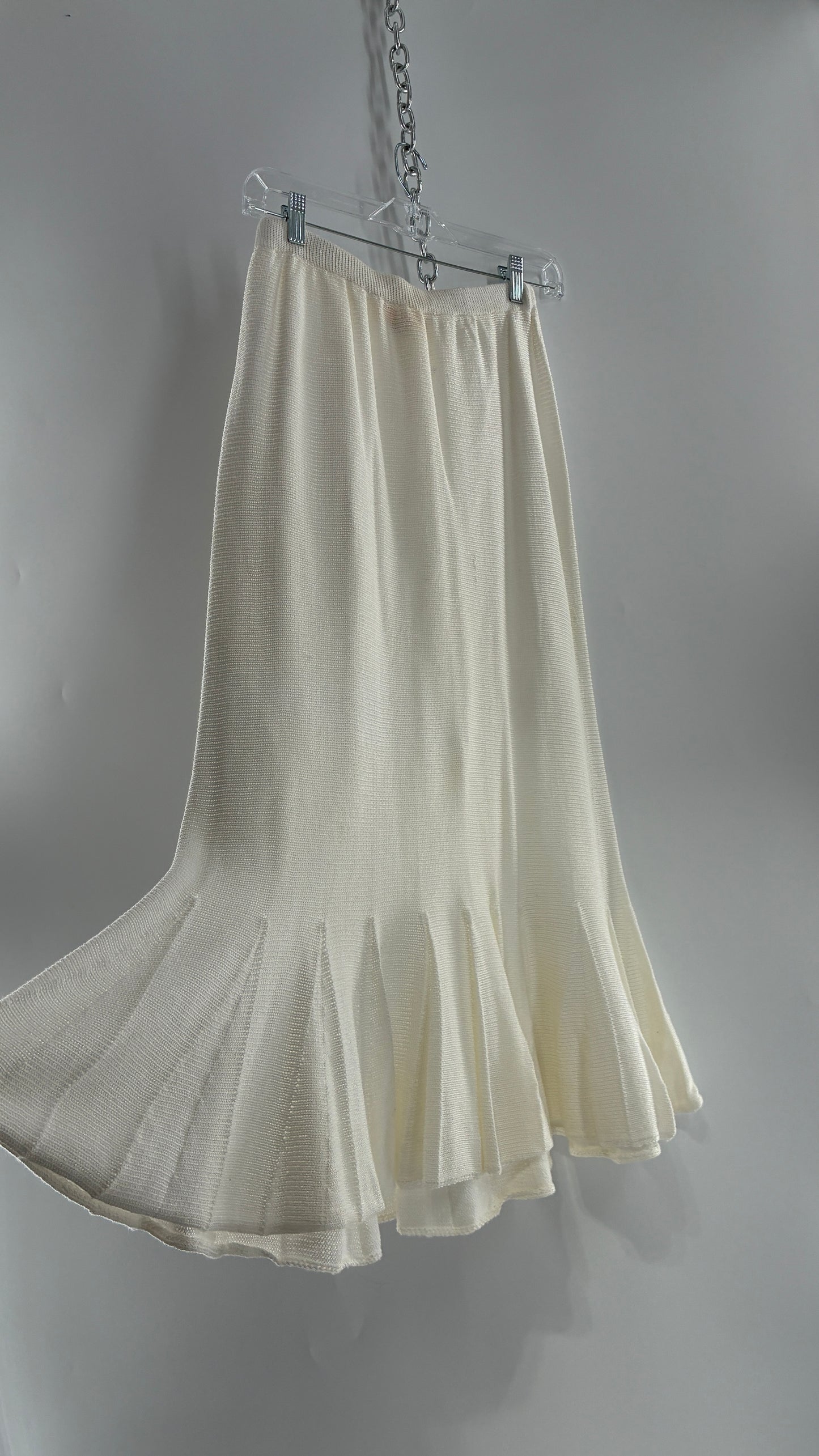 Vintage MARY JANE MARCASIANO White Knit 100% Cotton Made in NY Mermaid Style Skirt (Medium)
