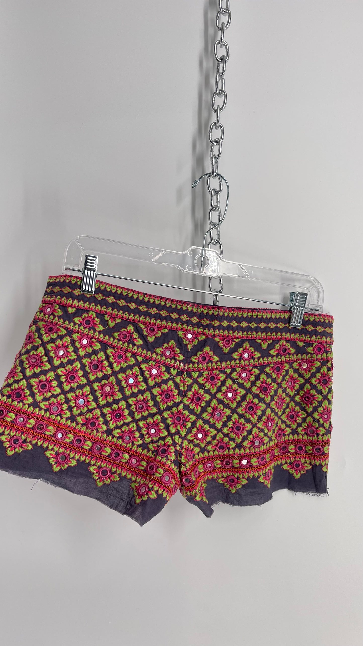 Vintage Embroidered Low Rise Micro Hot Shorts with Mirror Details (XS)
