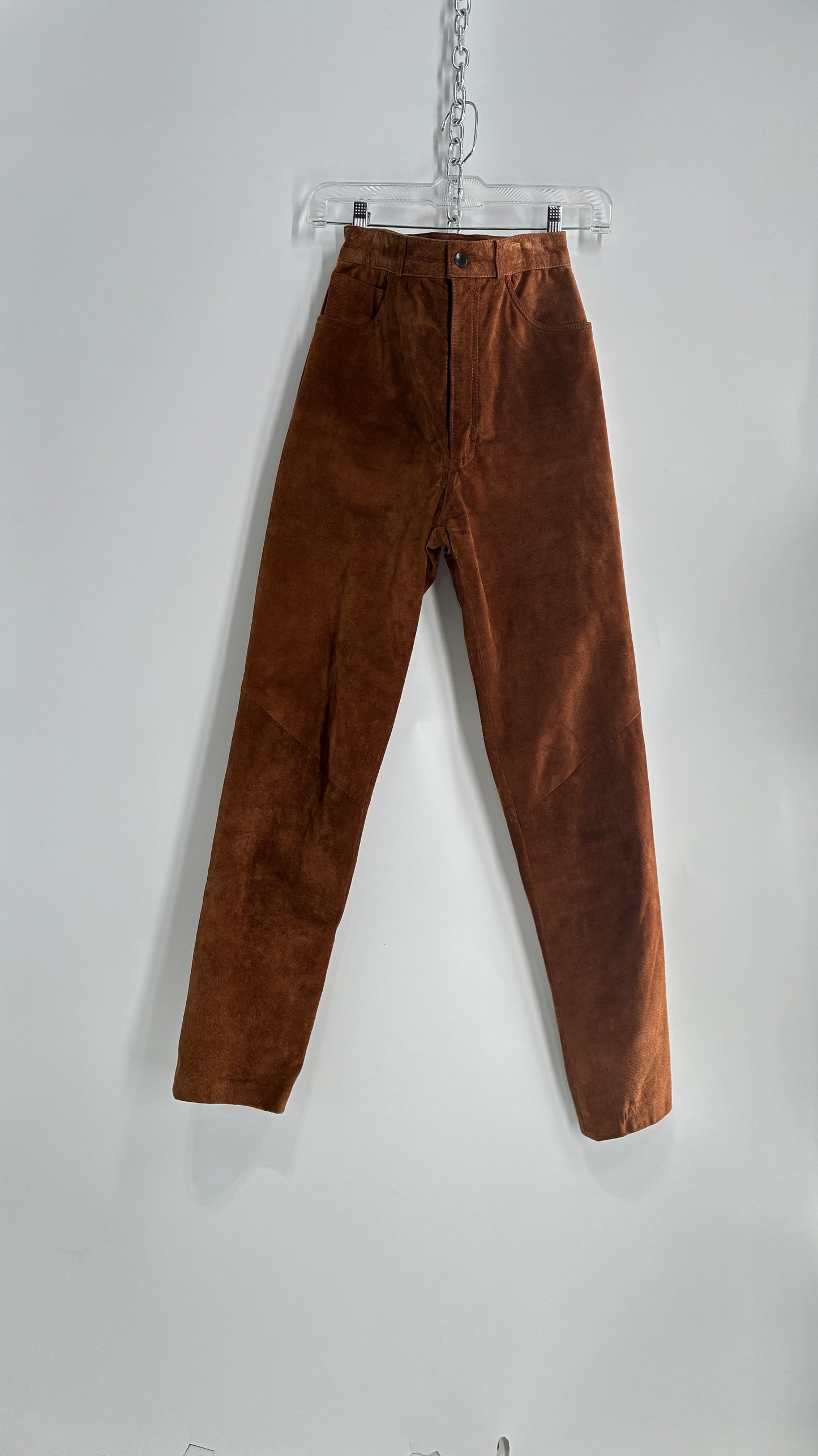 Vintage 1980 ANNTAYLOR High Waisted Brown Suede Leather Straight Leg Bottoms (2)