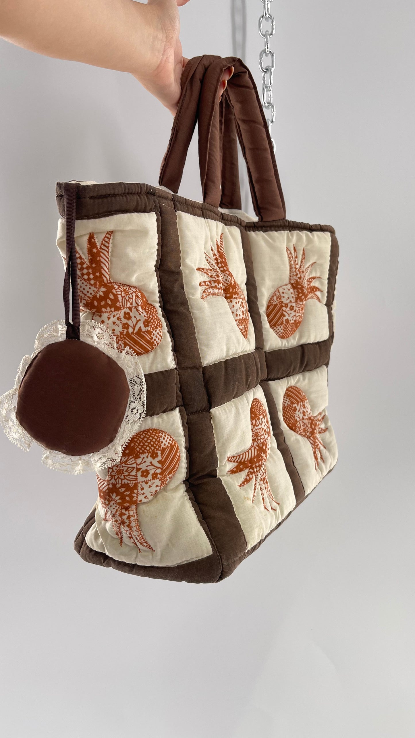 Vintage Patchwork Brown/Orange/Beige Handmade Quilted Tote