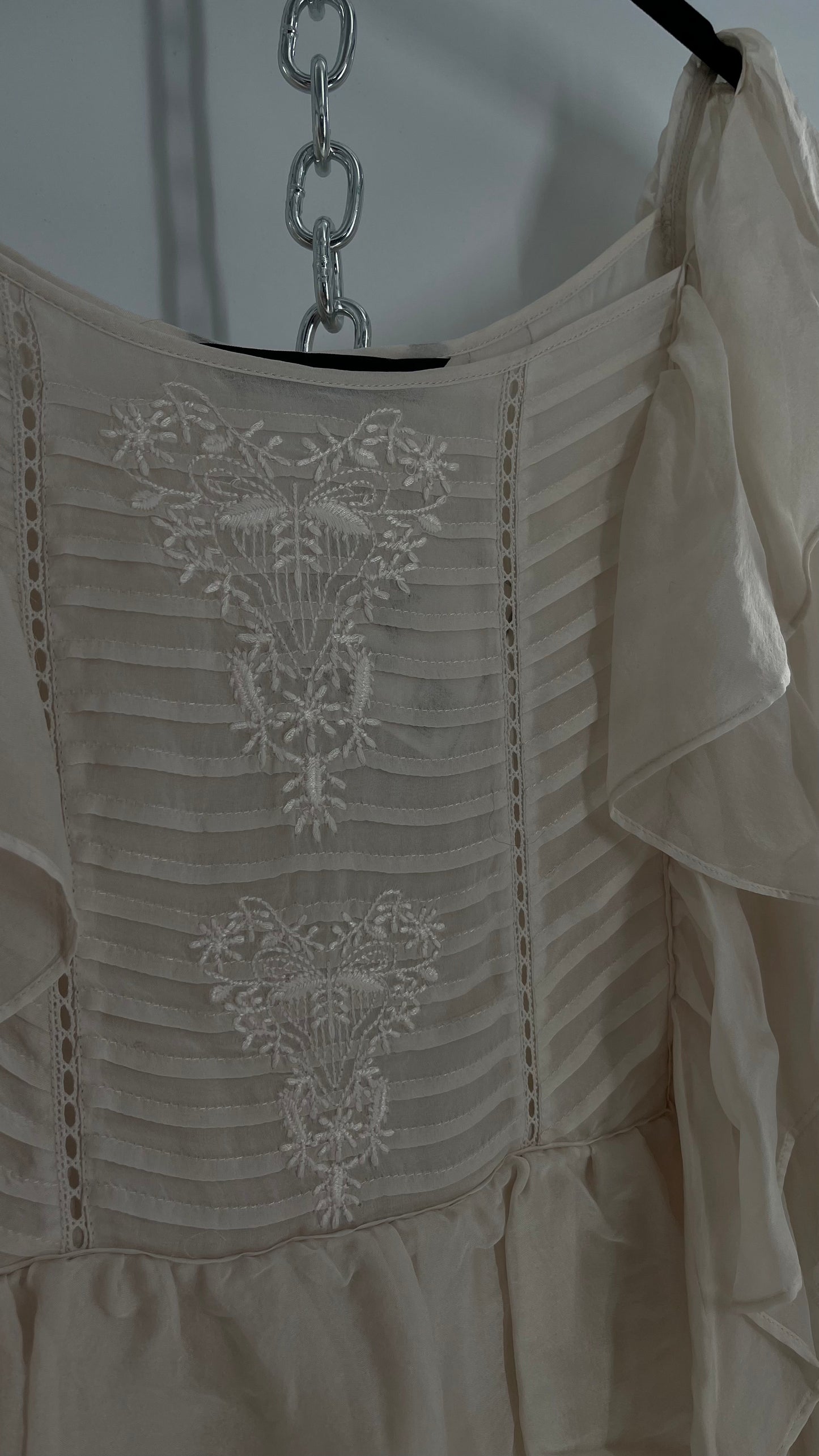 ZARA Ruffled and Embroidered Bell Sleeve Blouse (Large)