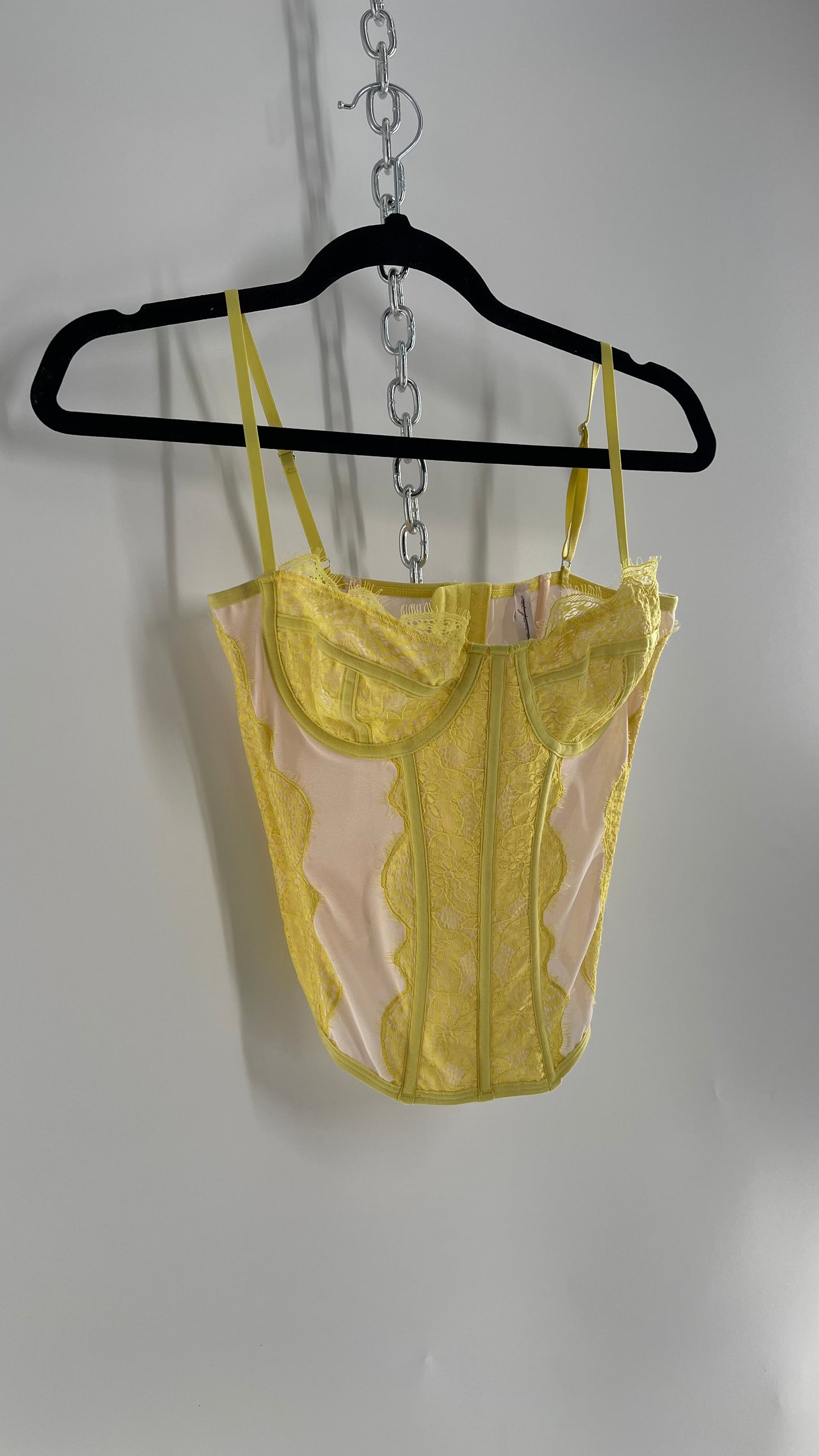 Urban Outfitters Yellow Lace Corset with Boning (Large)