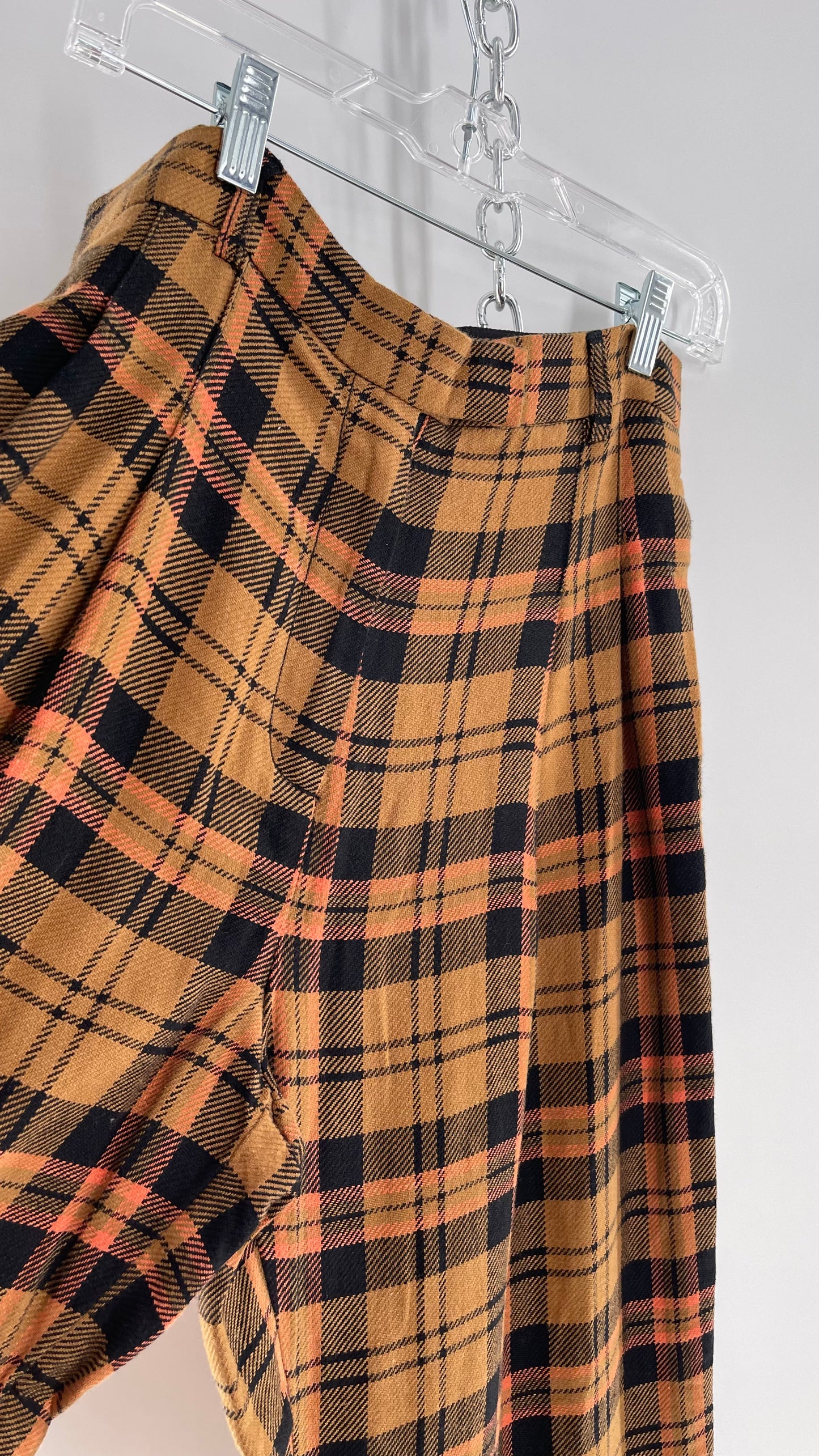 Free People Mustard,Salmon, Black Plaid High Waisted Wide Leg Trouser with Pleating (4)