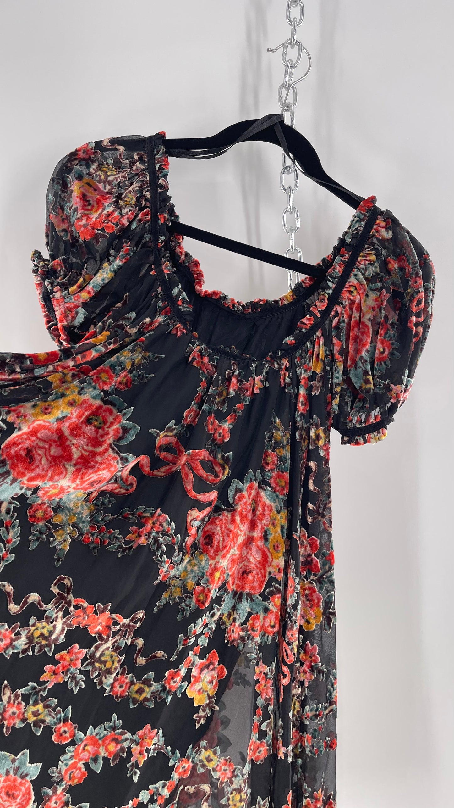 Free People Beautiful Blooms Velvet Florals Babydoll Dress (Small)