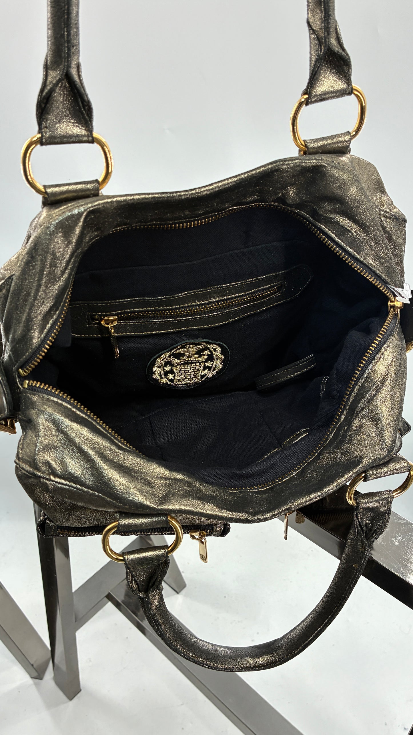 Vintage TORREGROSSA Metallic Gold Bag with Pocketed Front and Gold Hardware