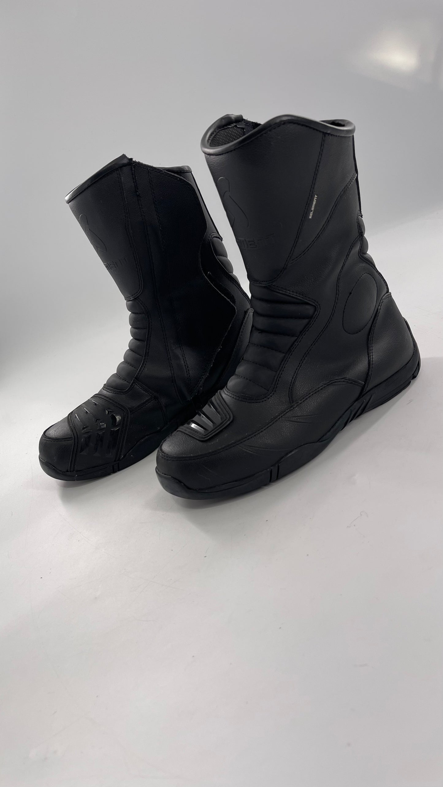 XELEMENT Black Leather Motorcycle Motocross Riding Boots (9.5)