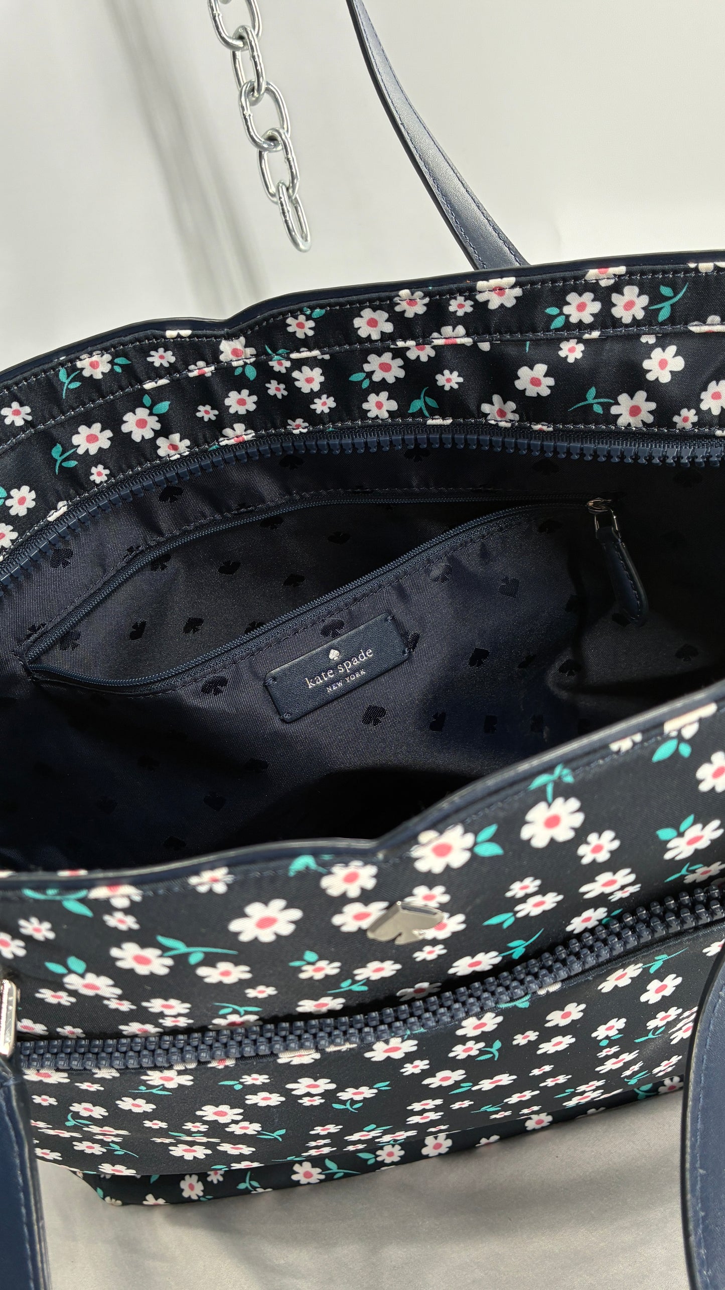 Kate Spade Jae Fleurette Navy Blue Floral Large Tote Bag