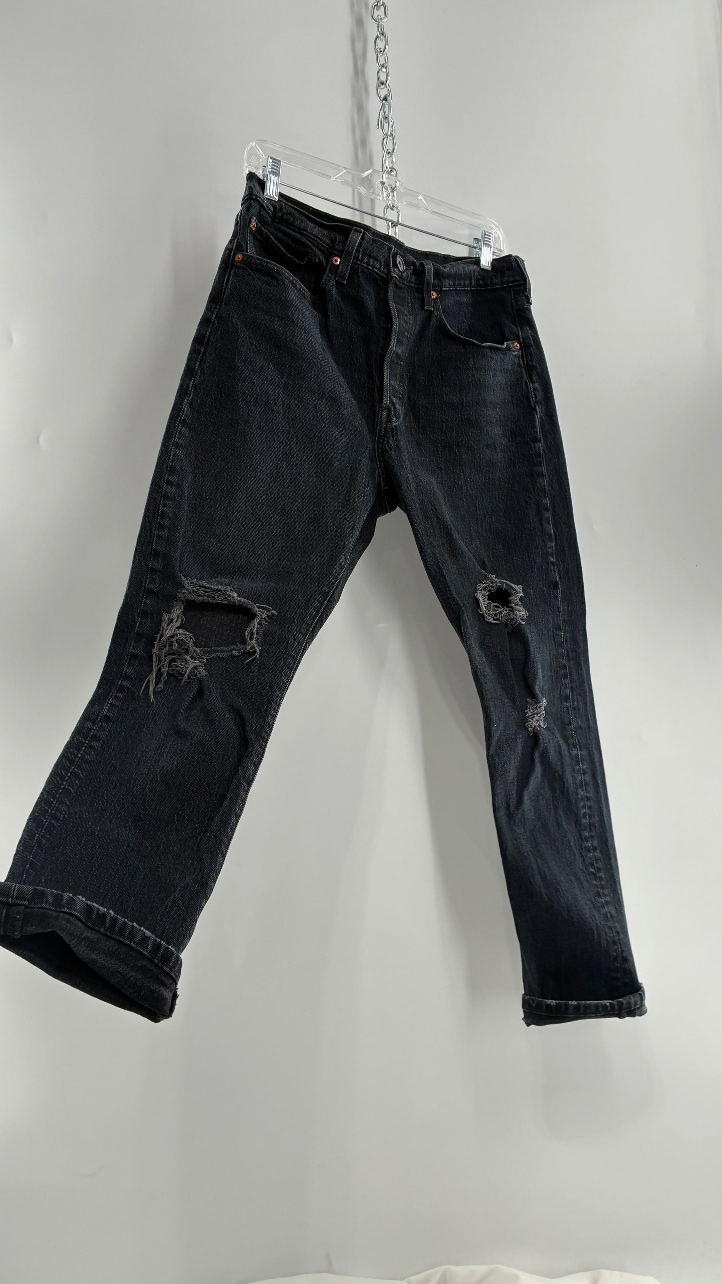 Vintage LEVI Dark Wash Distressed Denim 501s (30x28)