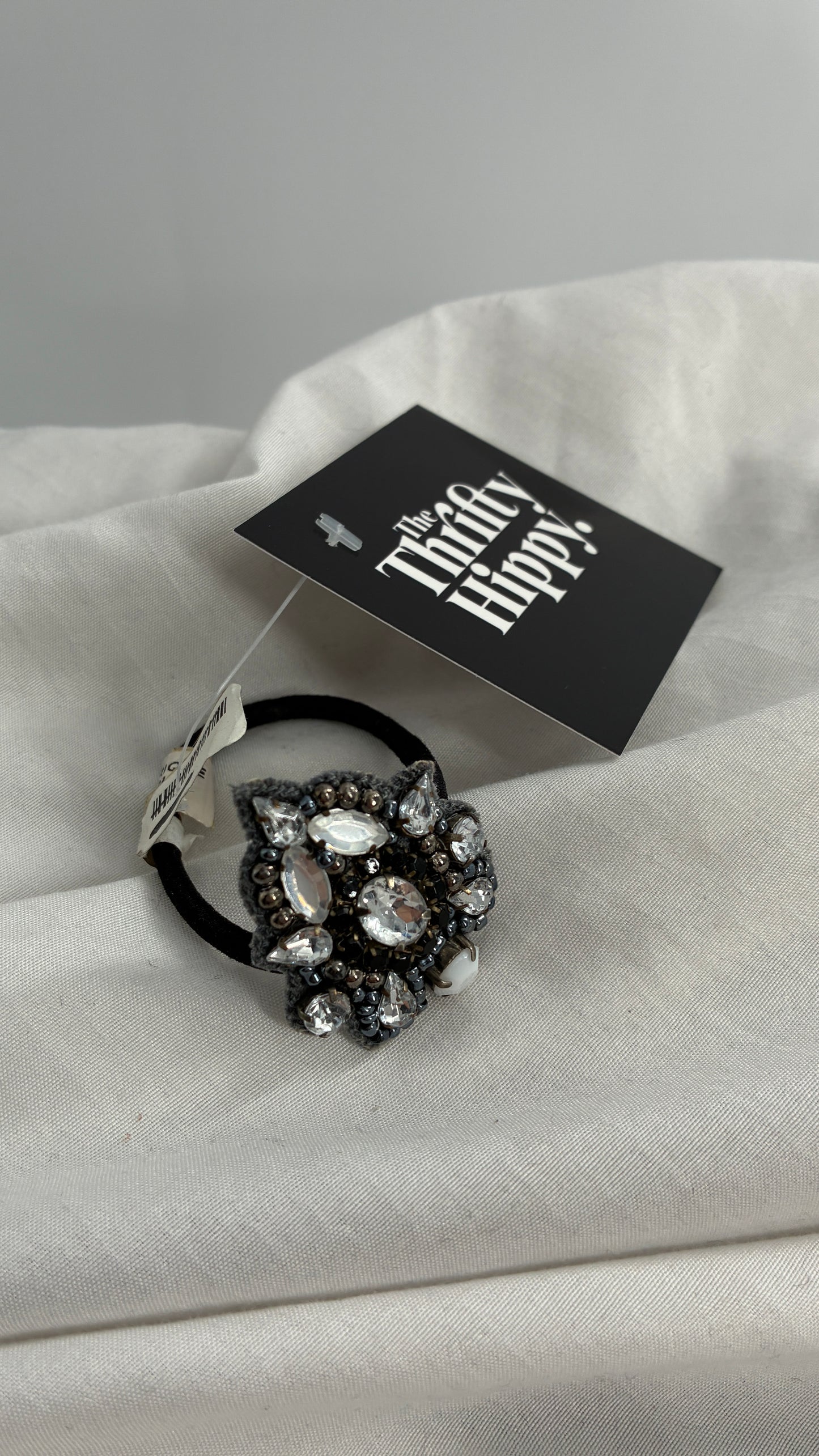 Anthropologie Rhinestone Beaded Appliqué Hair Tie