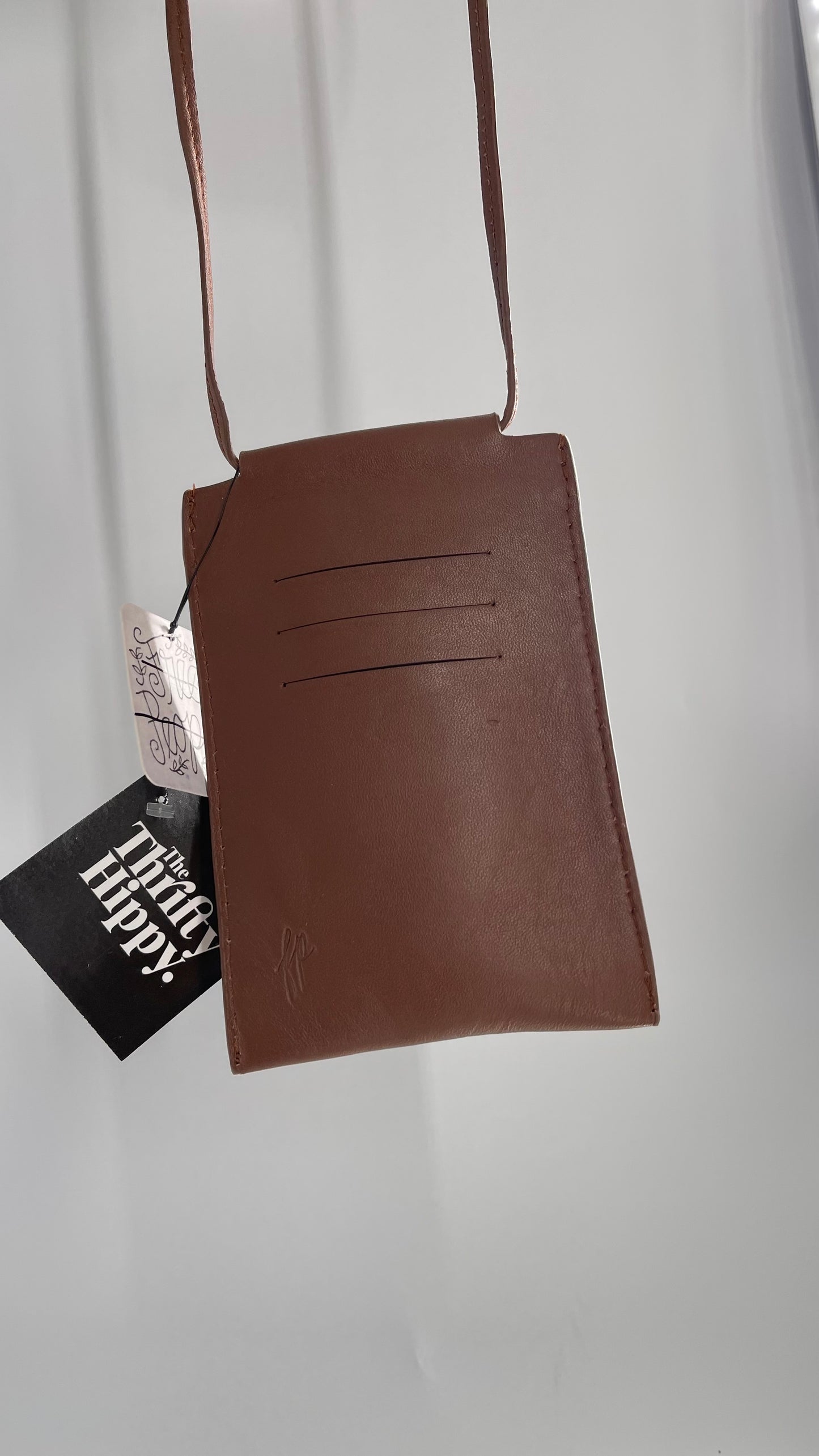 Free People Brown Leather Crossbody Phone Pouch with Tags Attached