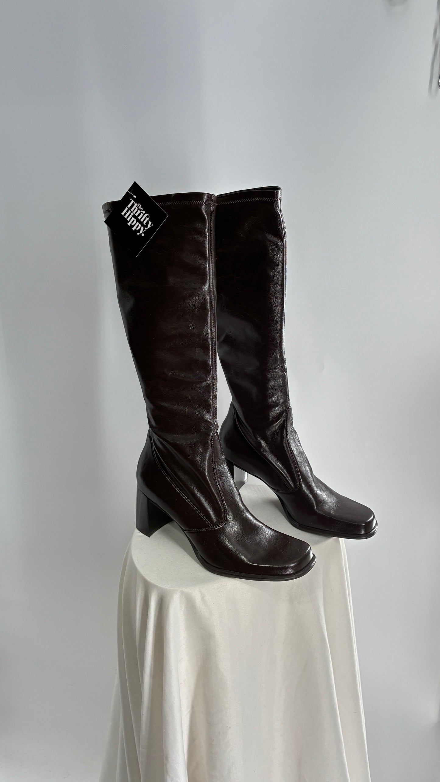 Vintage FRANCO SARTO Made in Brazil Square Toe Knee High Boots with Block Heel (8.5)