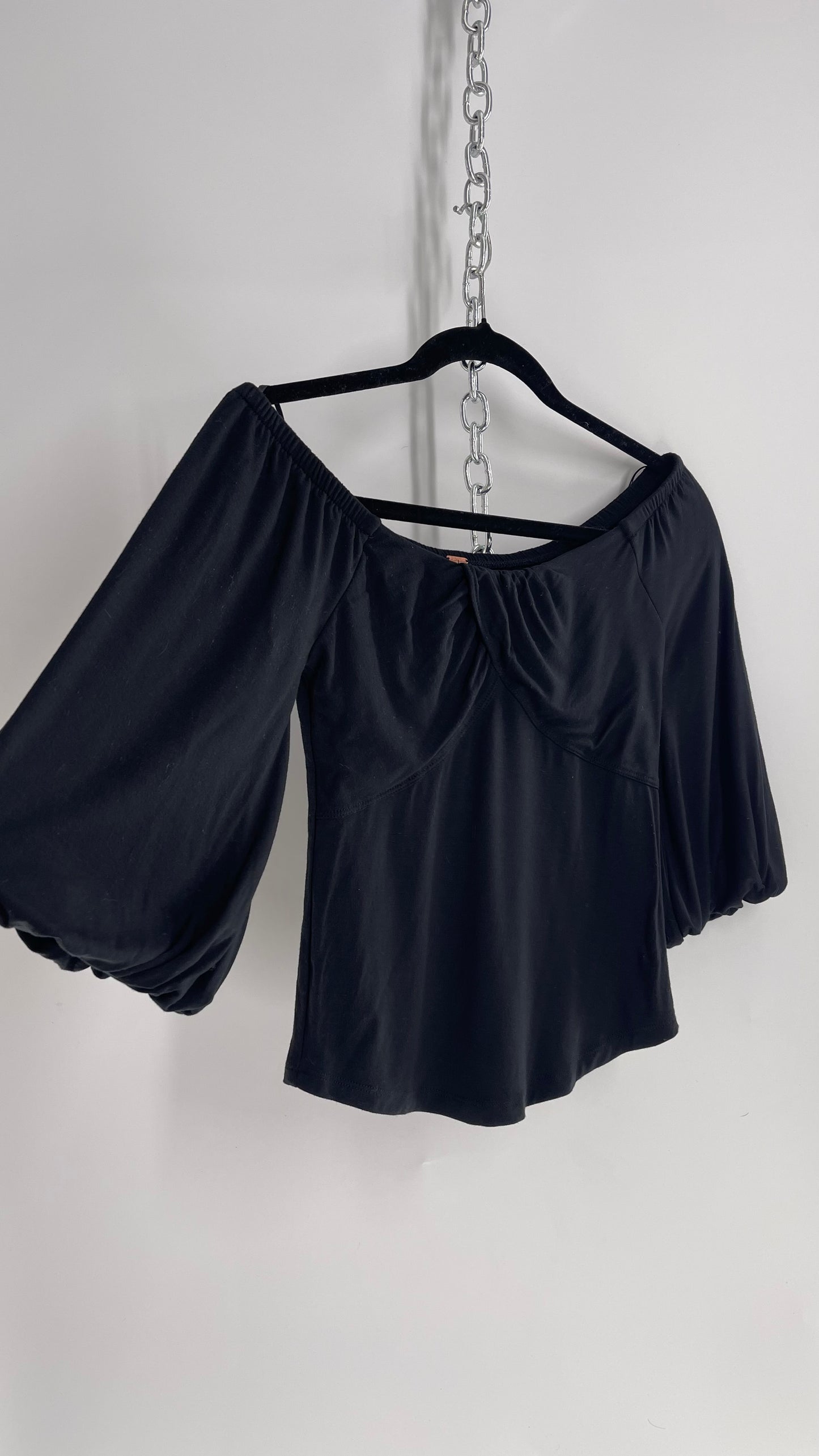 Free People Bubble Sleeve Off the Shoulder Black Top (XS)
