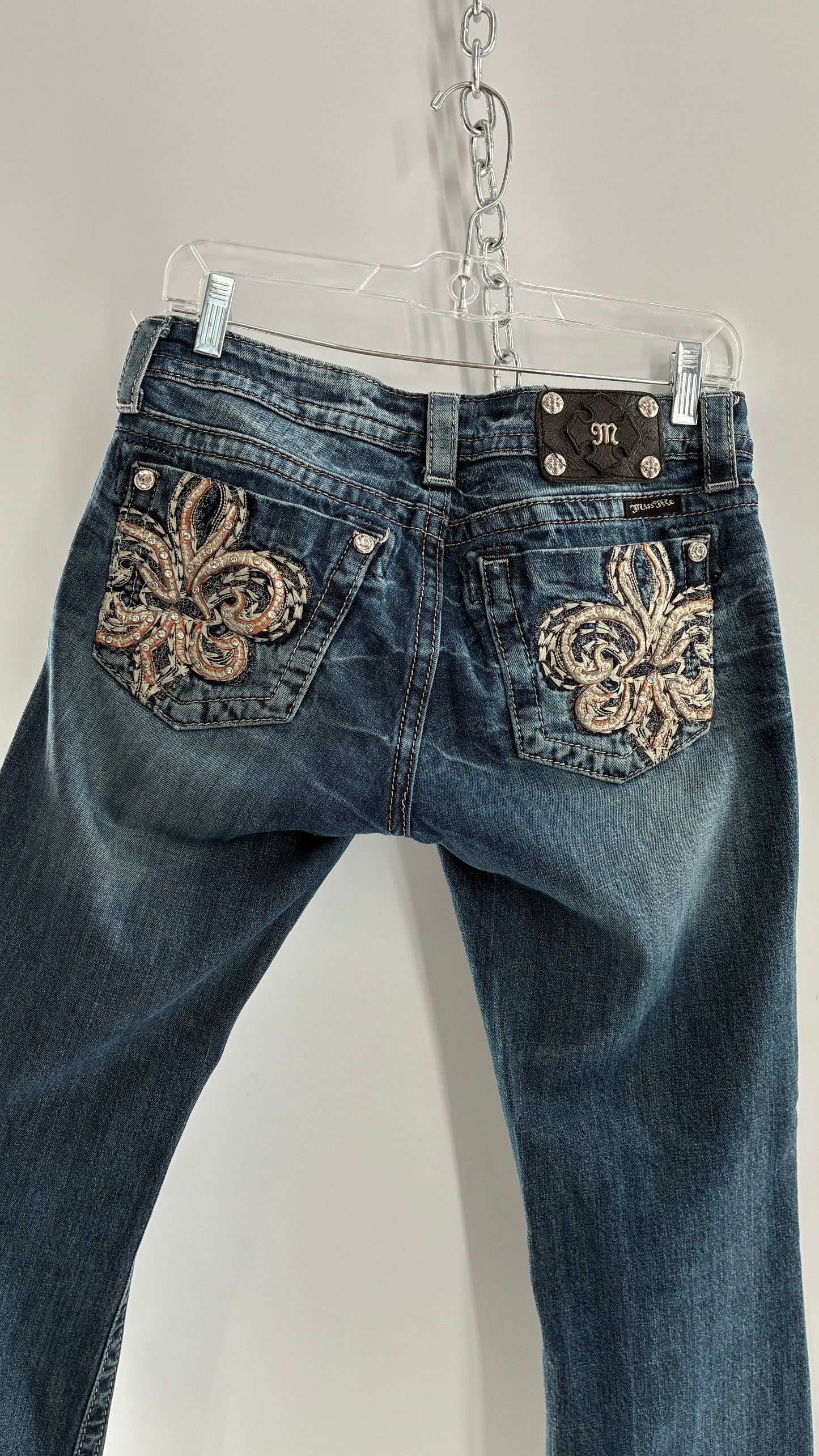 Vintage MISSME Kick Flare Jeans with Embroidered Pockets with Rhinestone Detailing (28)