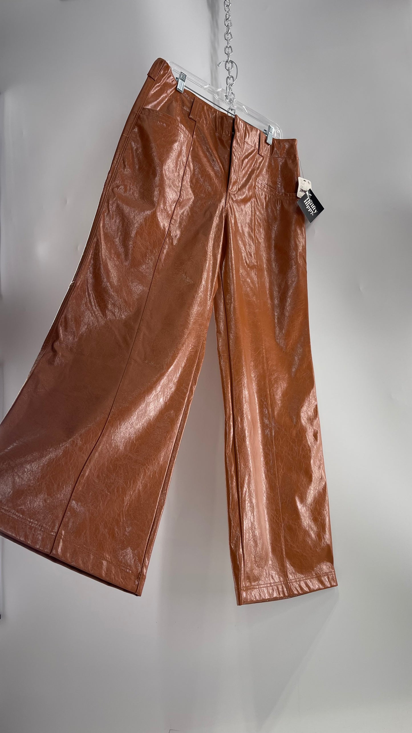 Free People Star Cross Lovers Cognac Brown Vegan Faux Leather Wide Leg Baggy Trouser(12)