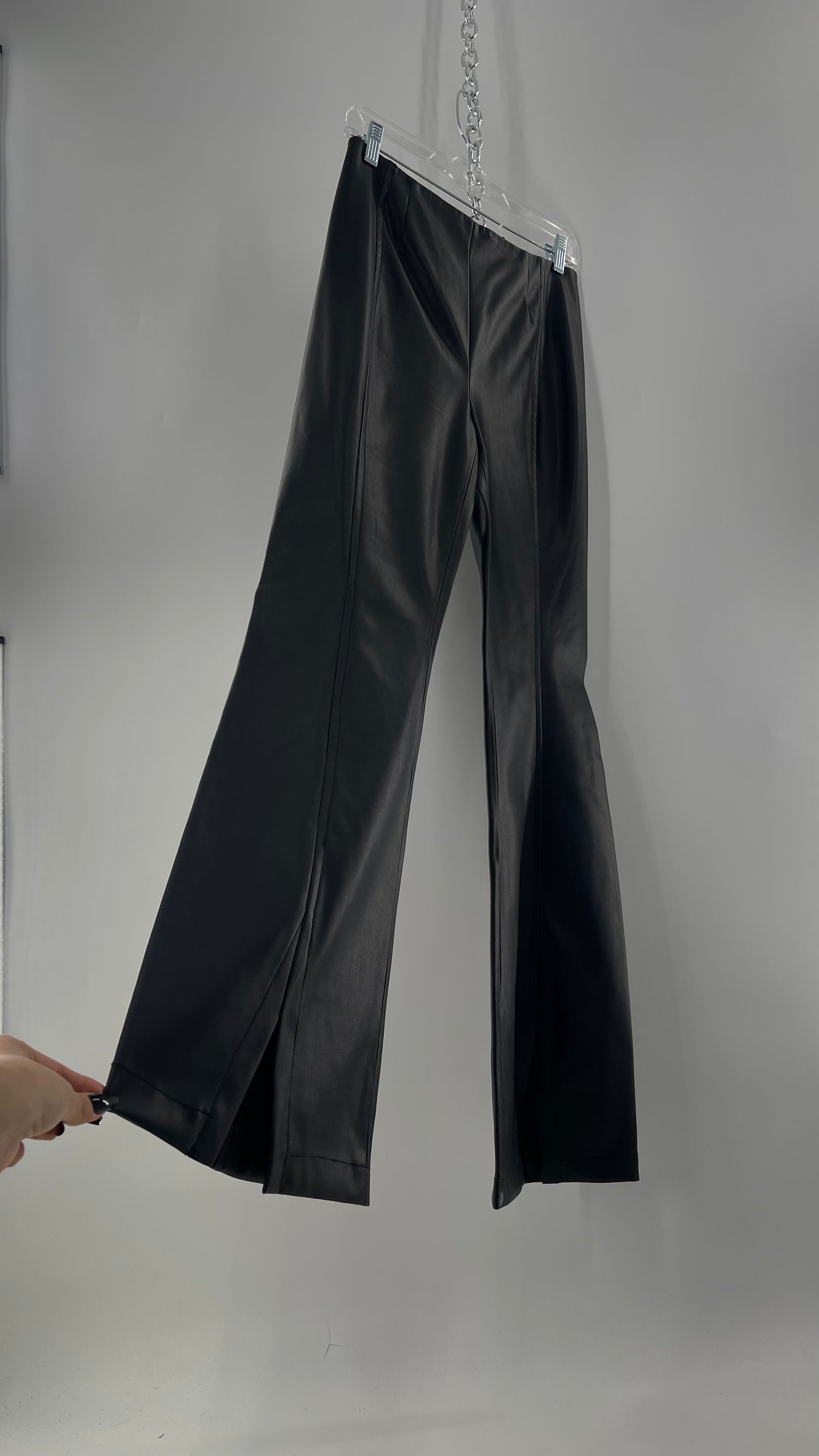 Free People Black Vegan Leather Kick Flares (28)