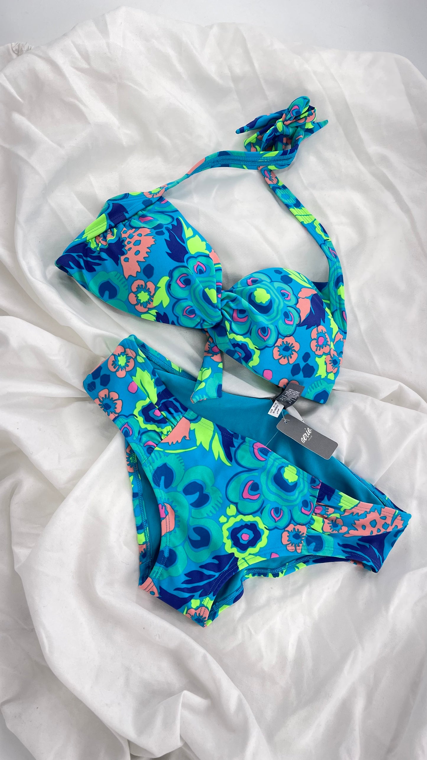AERIE Blue Paisley Swim Set with Tags Attached (M Top S Bottoms)